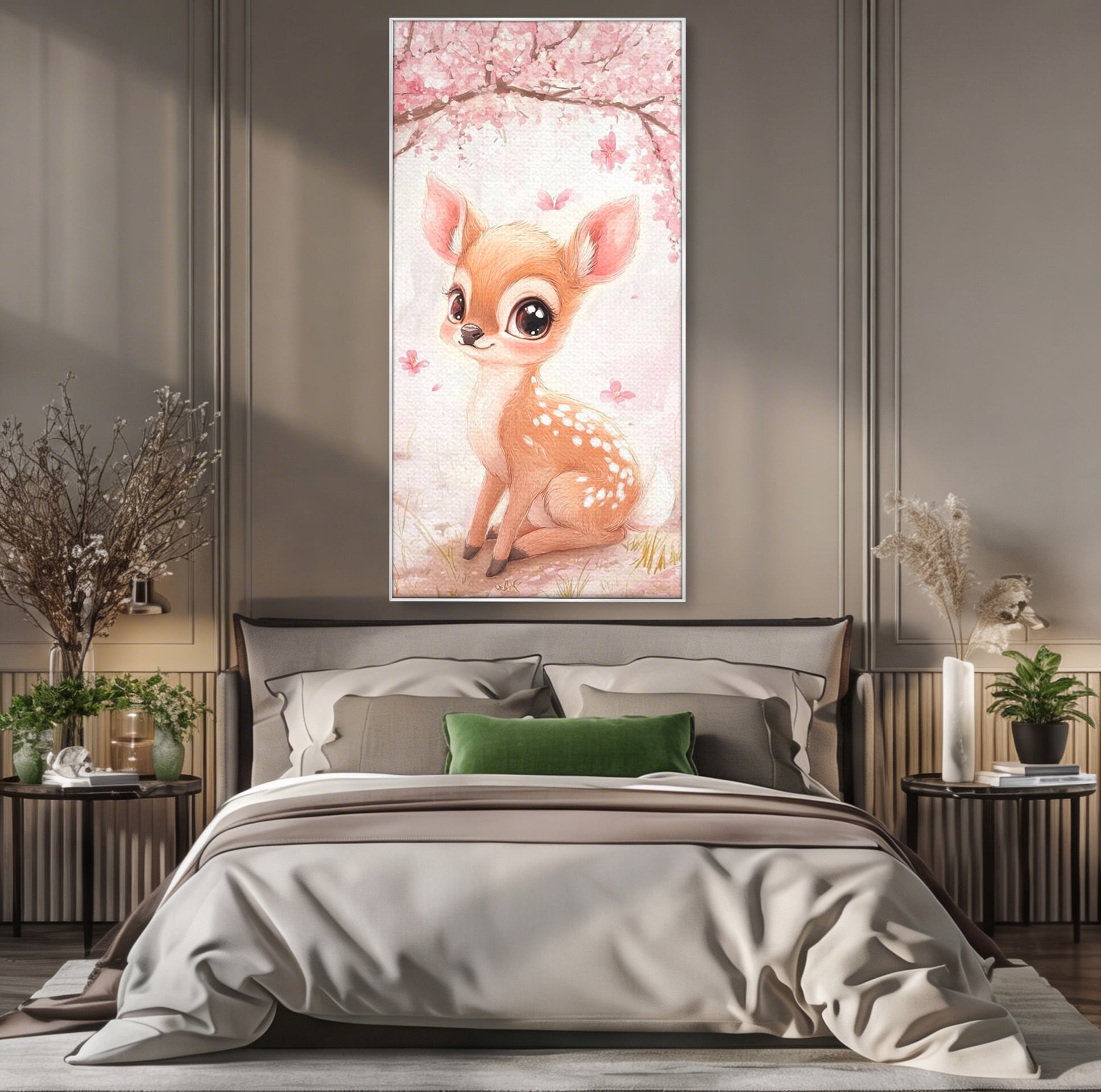 Tablou Canvas Premium, LuxCanva® K1061, Micuta Visatoare, Caprioara, Pastel, Natura, Copilarie, Roz, Gingasie, Poveste, Padure, Camera Copil, Dormitor