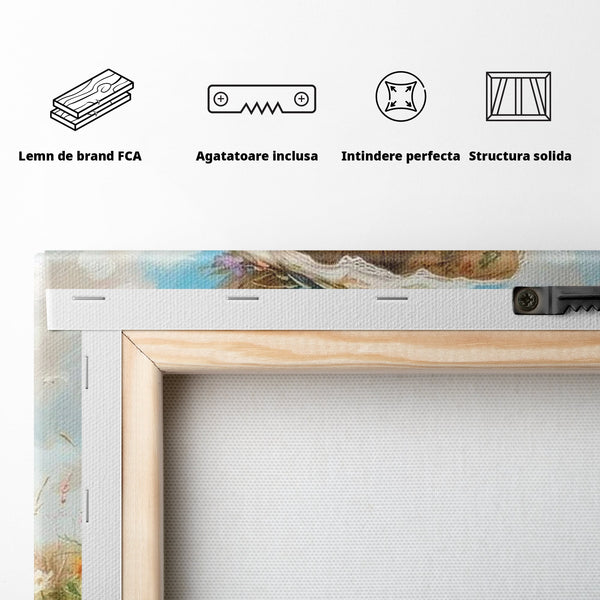 Leinwand Wandkunst Canvas Premium, LuxCanva® K1062, Magic Chariot, Hasen, Hüte, Blumen, Garten, Garten, Märchen, Fabel, Natur, Puppen, Babyzimmer, Schlafzimmer