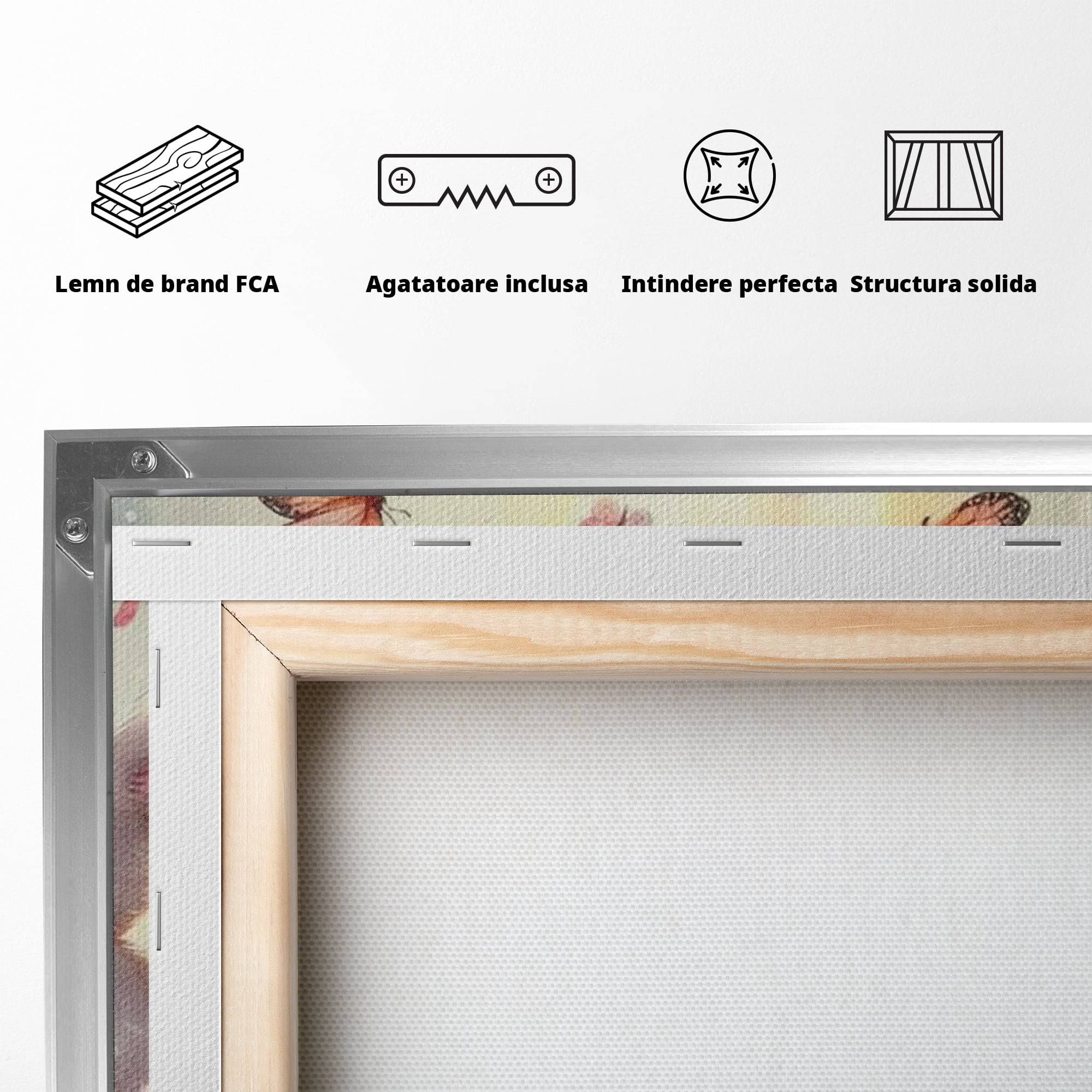 Tablou Canvas Premium, LuxCanva® K1063, Joaca in Padure, Gradinita, Iepurasi, Fluturi, Veselie, Flori, Prietenie, Copilarie, Adorabil, Camera Copil, Dormitor