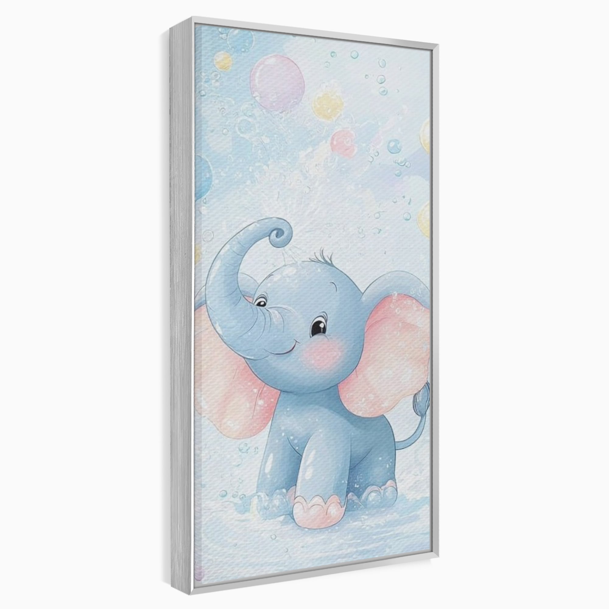 Leinwand Wandkunst Leinwand Wandkunst Premium, LuxCanva® K1066, Freude in kleinen Schritten, Elefant, Huhn, spielen, verspielt, verspielt, Luftballons, Pastell, liebenswert, Kindergarten, Kinderzimmer, Babyzimmer, Schlafzimmer