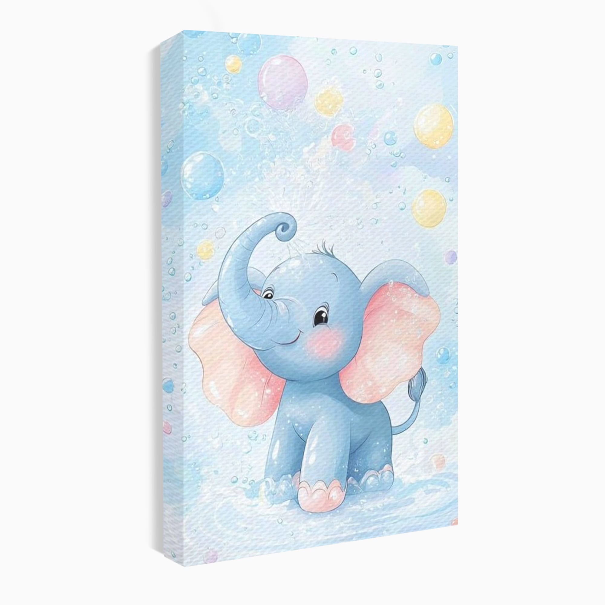 Leinwand Wandkunst Leinwand Wandkunst Premium, LuxCanva® K1066, Freude in kleinen Schritten, Elefant, Huhn, spielen, verspielt, verspielt, Luftballons, Pastell, liebenswert, Kindergarten, Kinderzimmer, Babyzimmer, Schlafzimmer