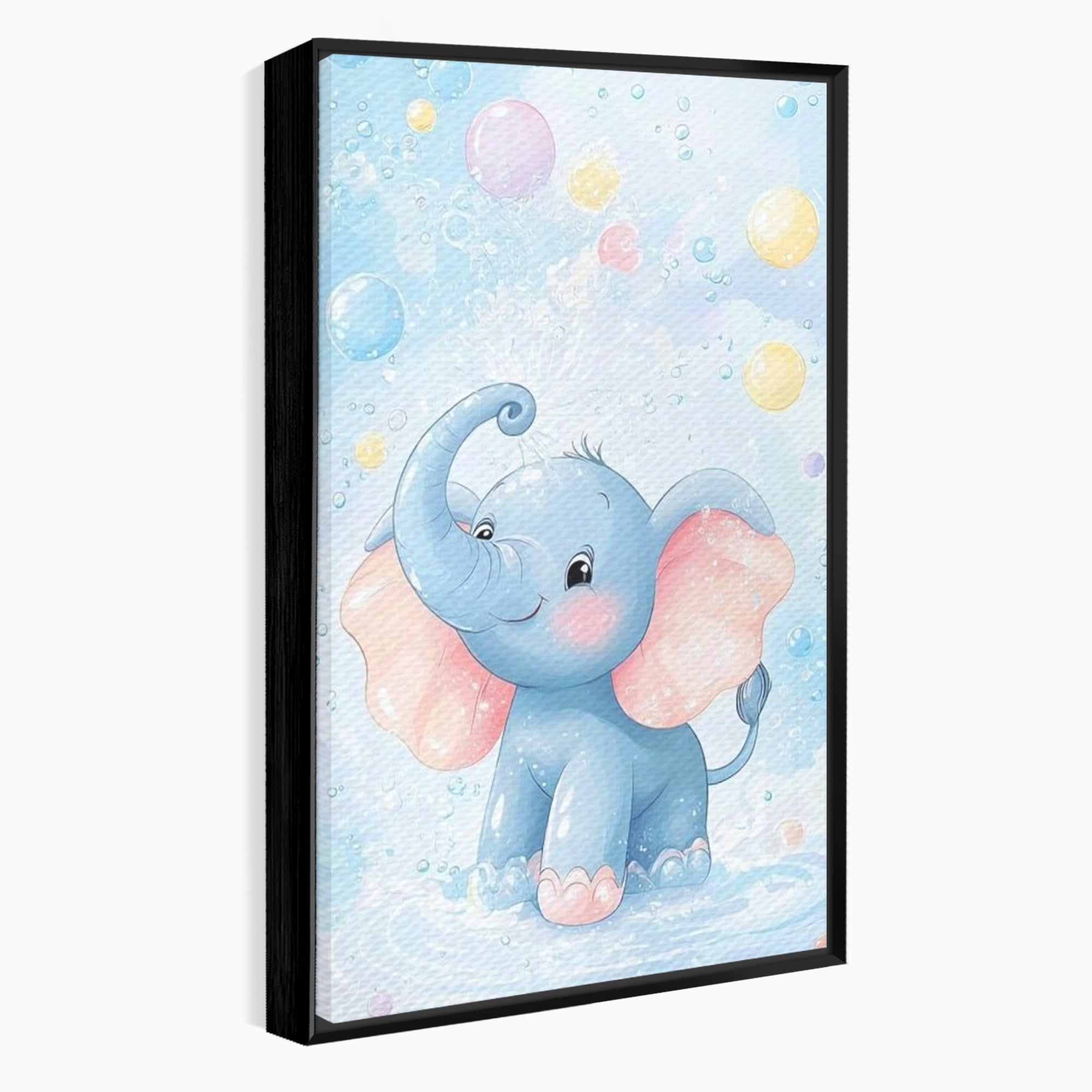 Leinwand Wandkunst Leinwand Wandkunst Premium, LuxCanva® K1066, Freude in kleinen Schritten, Elefant, Huhn, spielen, verspielt, verspielt, Luftballons, Pastell, liebenswert, Kindergarten, Kinderzimmer, Babyzimmer, Schlafzimmer
