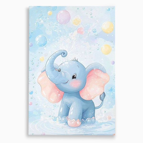 Leinwand Wandkunst Leinwand Wandkunst Premium, LuxCanva® K1066, Freude in kleinen Schritten, Elefant, Huhn, spielen, verspielt, verspielt, Luftballons, Pastell, liebenswert, Kindergarten, Kinderzimmer, Babyzimmer, Schlafzimmer