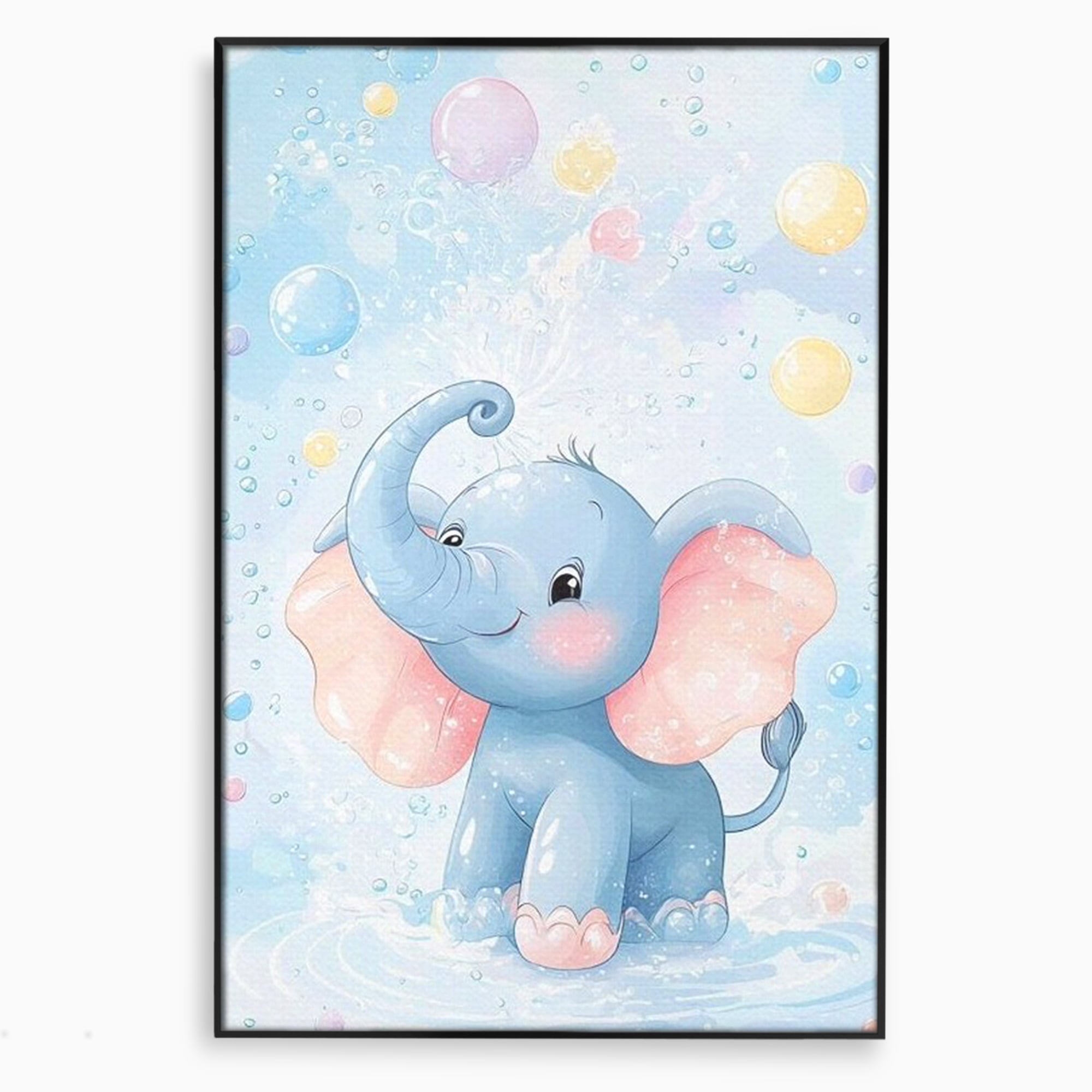 Leinwand Wandkunst Leinwand Wandkunst Premium, LuxCanva® K1066, Freude in kleinen Schritten, Elefant, Huhn, spielen, verspielt, verspielt, Luftballons, Pastell, liebenswert, Kindergarten, Kinderzimmer, Babyzimmer, Schlafzimmer