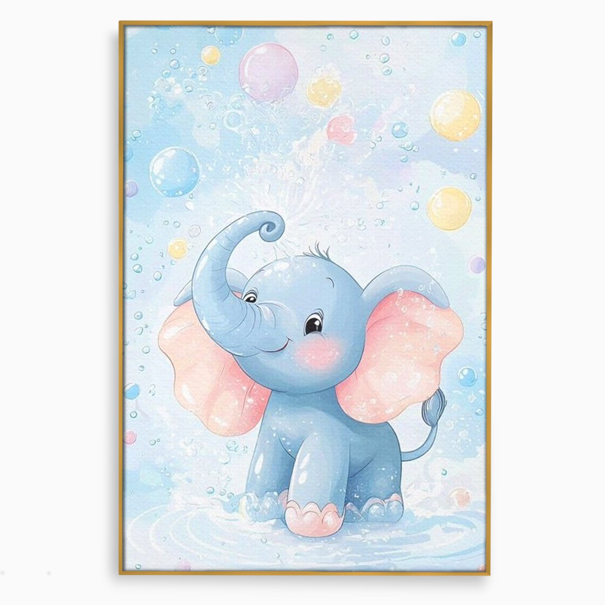 Leinwand Wandkunst Leinwand Wandkunst Premium, LuxCanva® K1066, Freude in kleinen Schritten, Elefant, Huhn, spielen, verspielt, verspielt, Luftballons, Pastell, liebenswert, Kindergarten, Kinderzimmer, Babyzimmer, Schlafzimmer