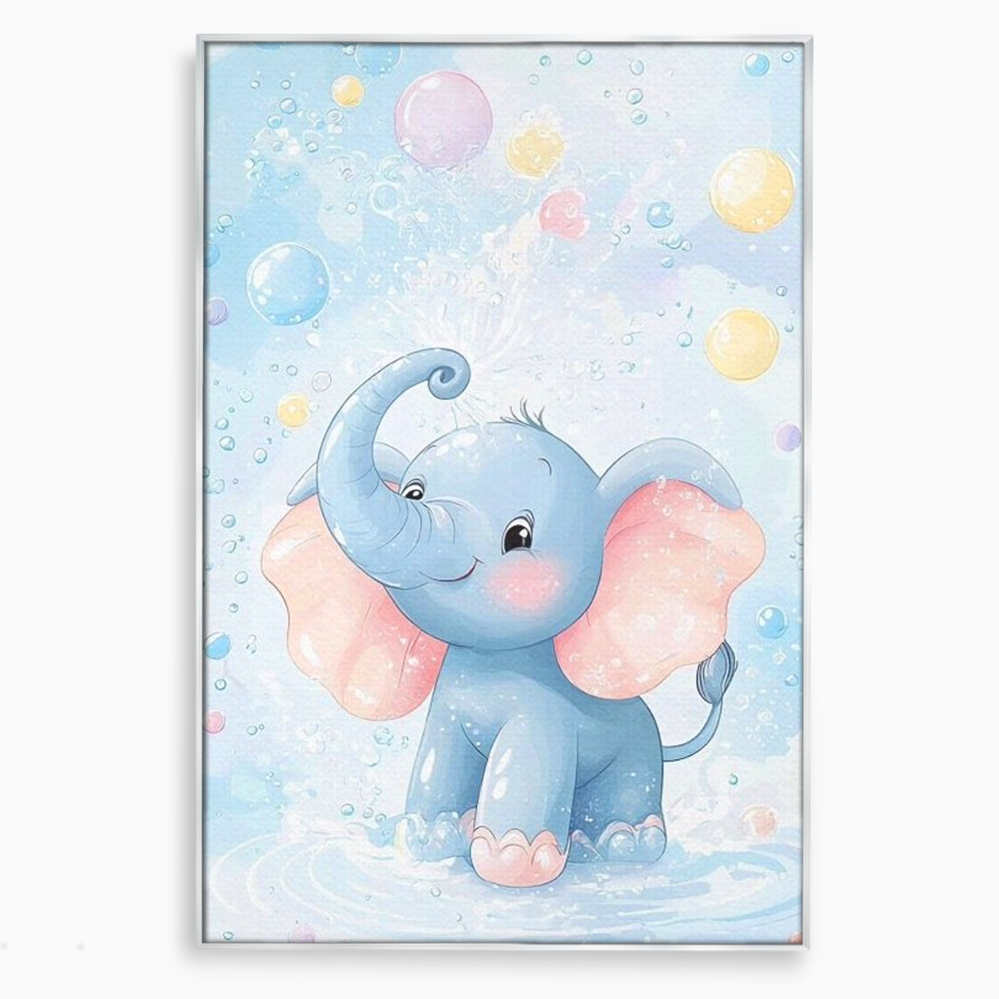 Leinwand Wandkunst Leinwand Wandkunst Premium, LuxCanva® K1066, Freude in kleinen Schritten, Elefant, Huhn, spielen, verspielt, verspielt, Luftballons, Pastell, liebenswert, Kindergarten, Kinderzimmer, Babyzimmer, Schlafzimmer