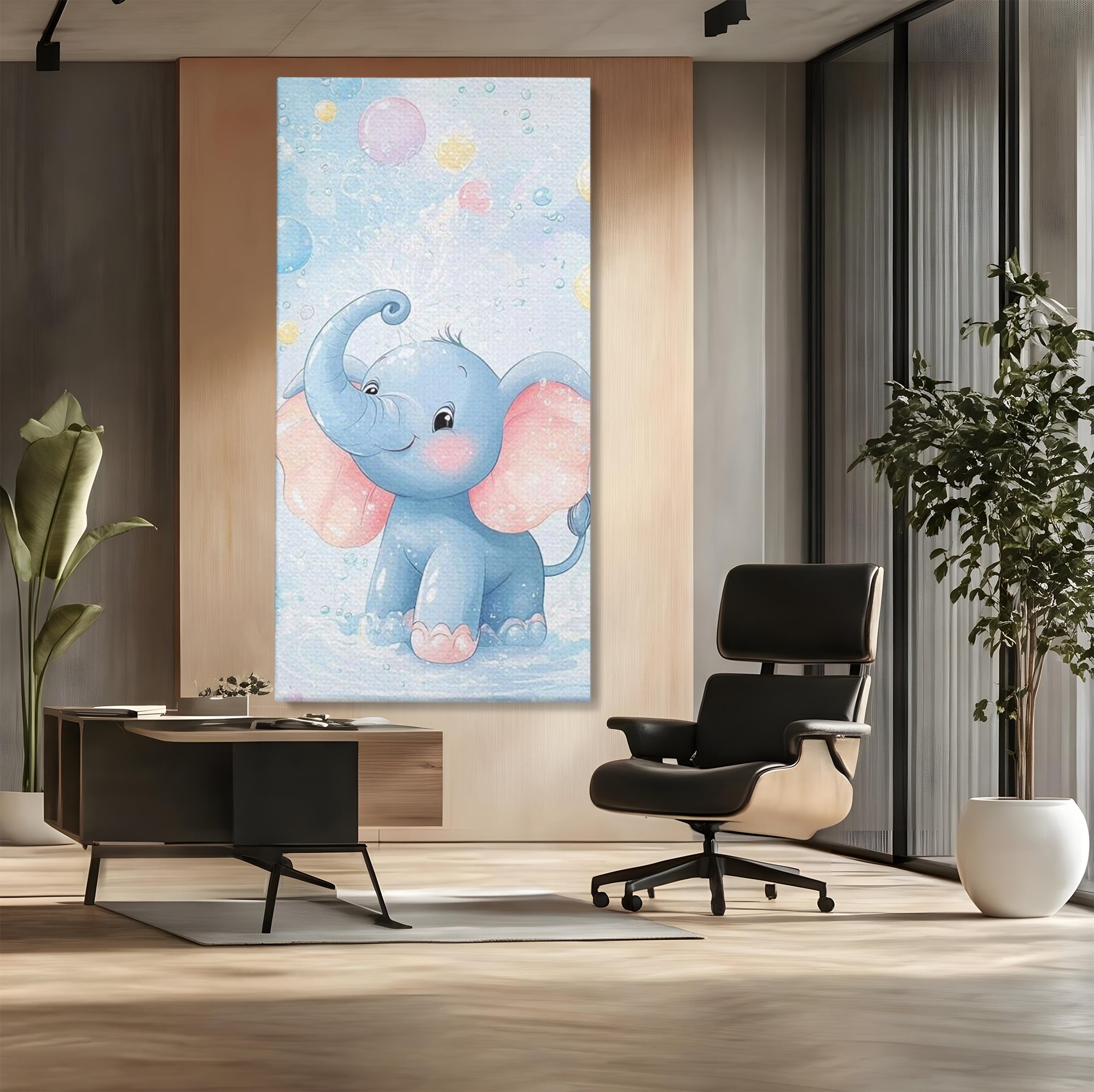 Leinwand Wandkunst Leinwand Wandkunst Premium, LuxCanva® K1066, Freude in kleinen Schritten, Elefant, Huhn, spielen, verspielt, verspielt, Luftballons, Pastell, liebenswert, Kindergarten, Kinderzimmer, Babyzimmer, Schlafzimmer