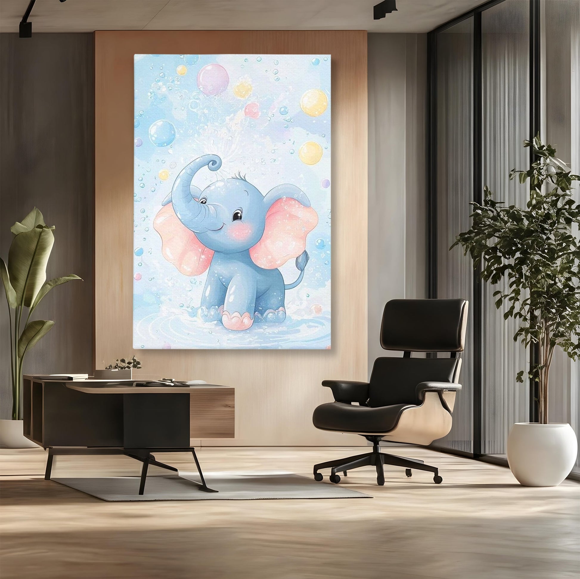 Leinwand Wandkunst Leinwand Wandkunst Premium, LuxCanva® K1066, Freude in kleinen Schritten, Elefant, Huhn, spielen, verspielt, verspielt, Luftballons, Pastell, liebenswert, Kindergarten, Kinderzimmer, Babyzimmer, Schlafzimmer