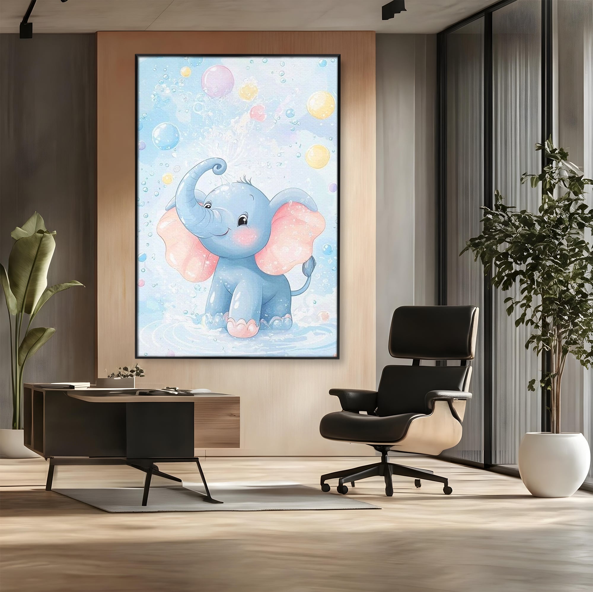Leinwand Wandkunst Leinwand Wandkunst Premium, LuxCanva® K1066, Freude in kleinen Schritten, Elefant, Huhn, spielen, verspielt, verspielt, Luftballons, Pastell, liebenswert, Kindergarten, Kinderzimmer, Babyzimmer, Schlafzimmer