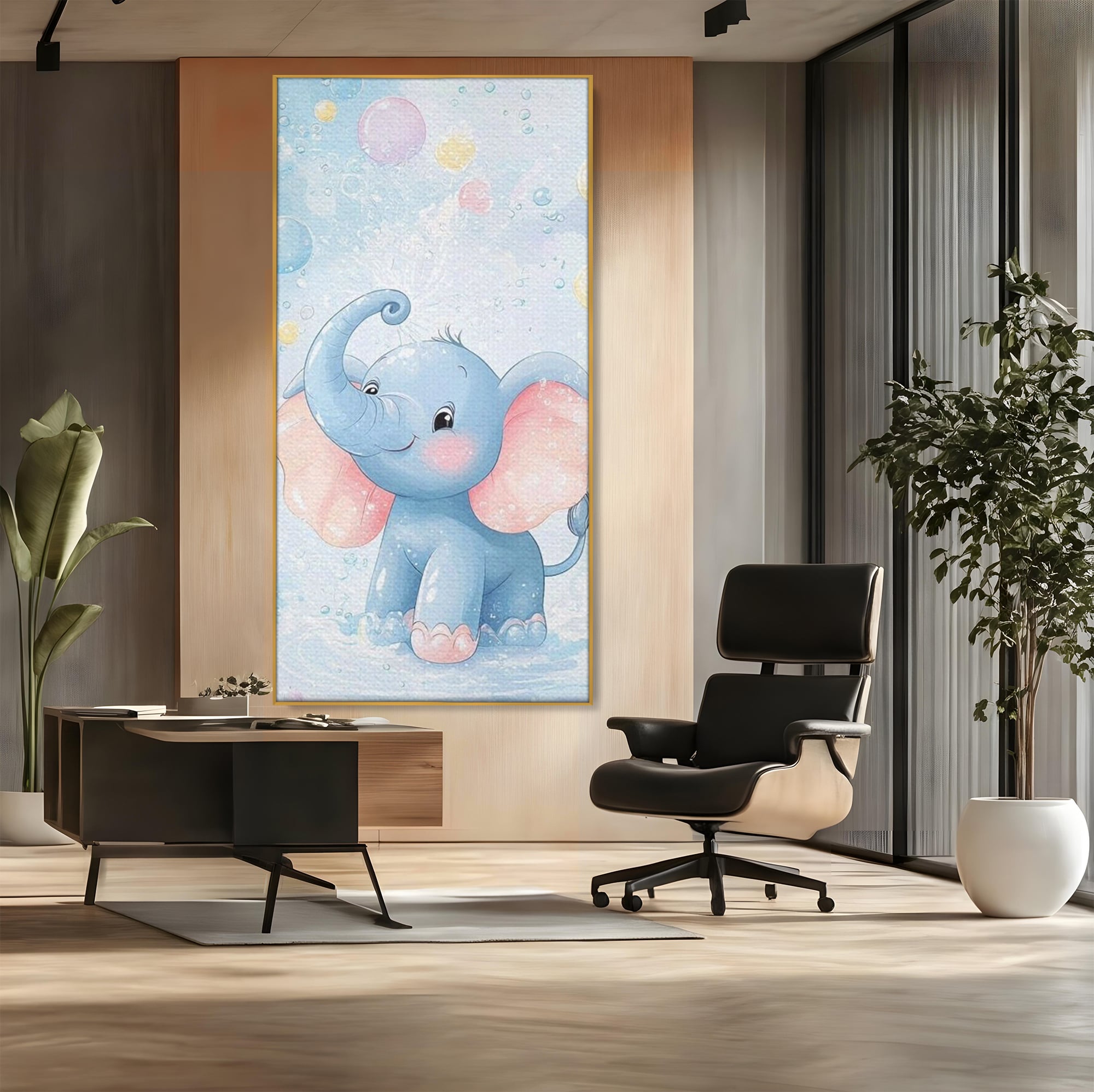 Leinwand Wandkunst Leinwand Wandkunst Premium, LuxCanva® K1066, Freude in kleinen Schritten, Elefant, Huhn, spielen, verspielt, verspielt, Luftballons, Pastell, liebenswert, Kindergarten, Kinderzimmer, Babyzimmer, Schlafzimmer