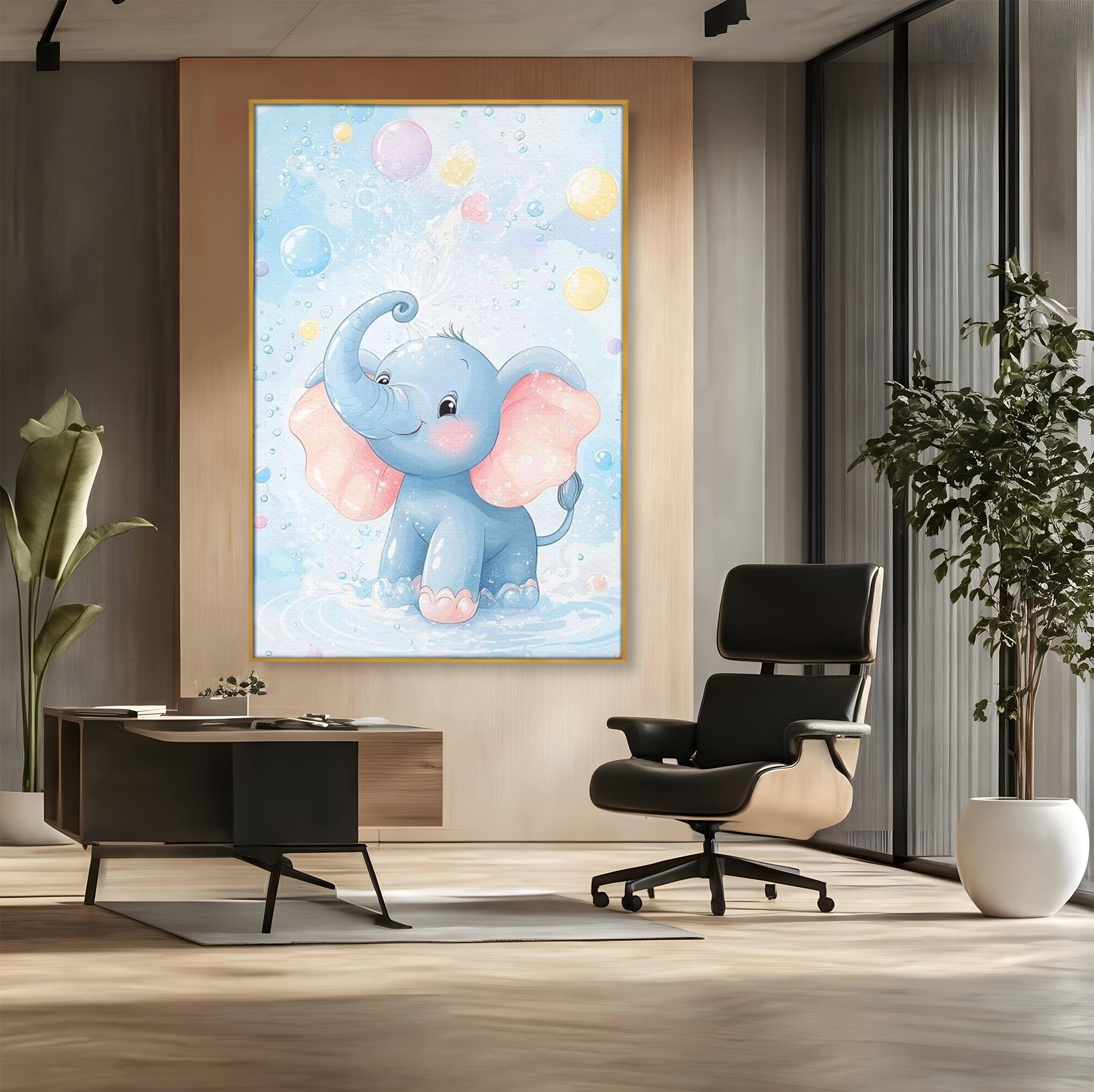 Leinwand Wandkunst Leinwand Wandkunst Premium, LuxCanva® K1066, Freude in kleinen Schritten, Elefant, Huhn, spielen, verspielt, verspielt, Luftballons, Pastell, liebenswert, Kindergarten, Kinderzimmer, Babyzimmer, Schlafzimmer