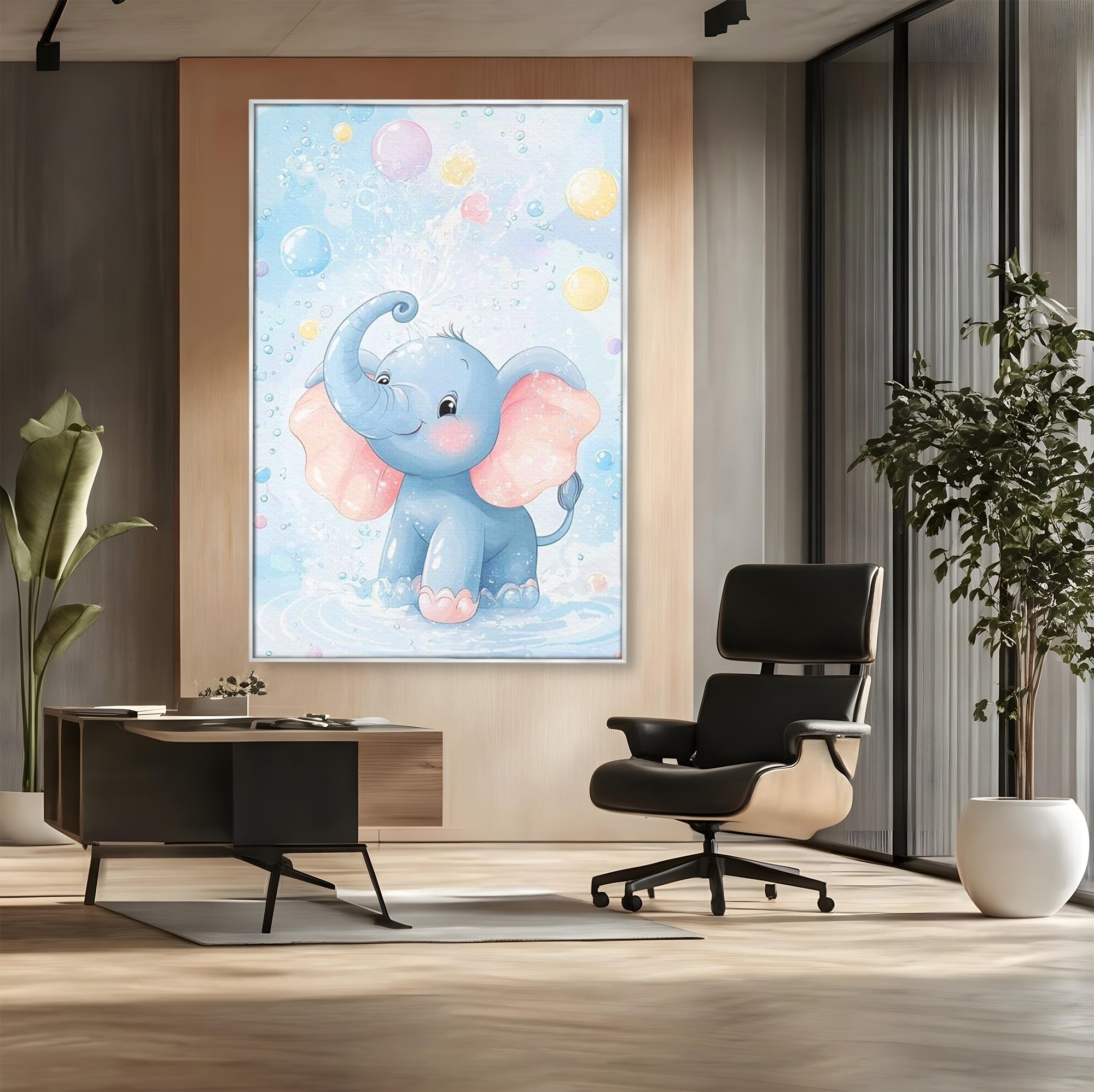 Leinwand Wandkunst Leinwand Wandkunst Premium, LuxCanva® K1066, Freude in kleinen Schritten, Elefant, Huhn, spielen, verspielt, verspielt, Luftballons, Pastell, liebenswert, Kindergarten, Kinderzimmer, Babyzimmer, Schlafzimmer