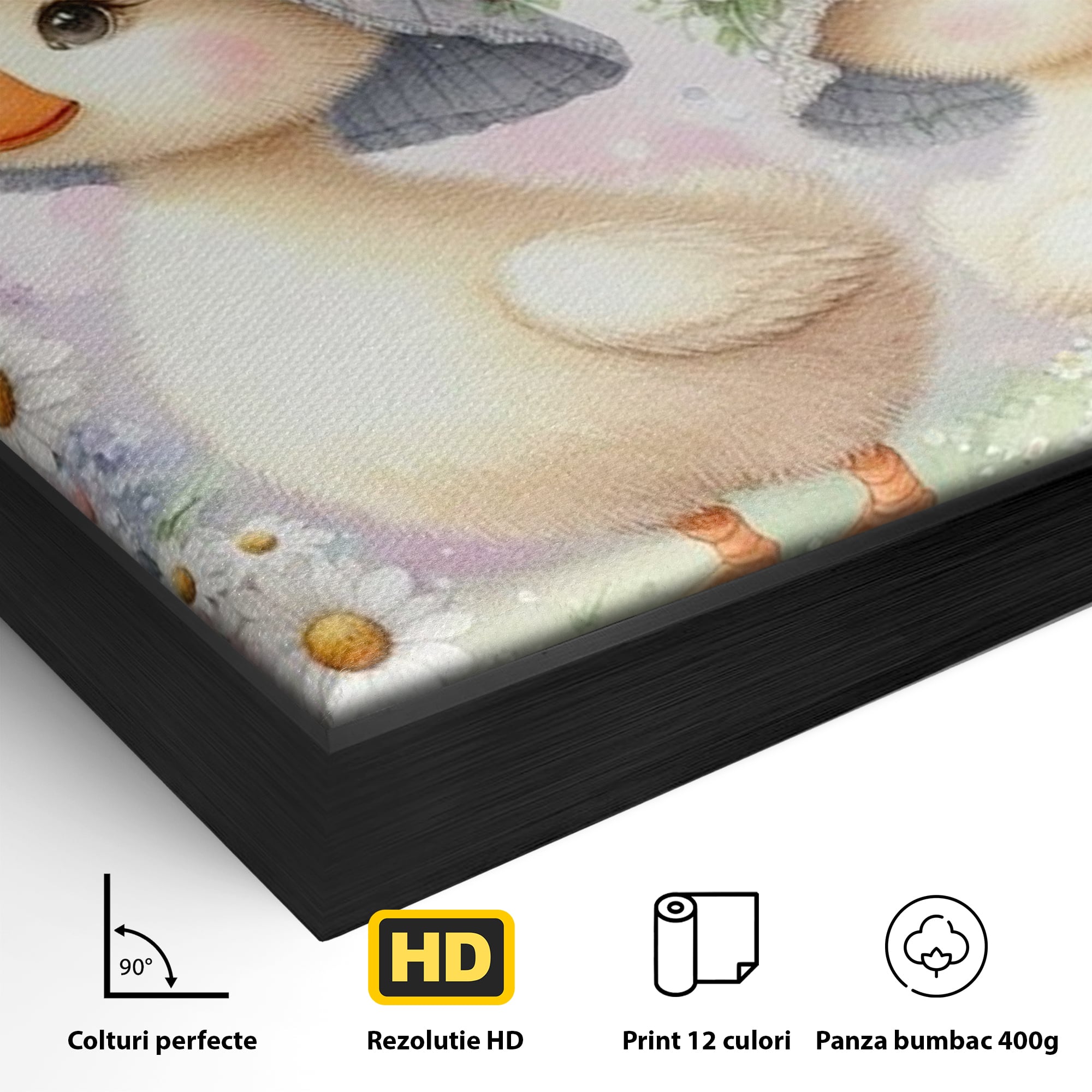 Leinwand Wandkunst Leinwand Premium, LuxCanva® K1067, Frühlingsspiel, Vögel, Vögel, Blumen, Hüte, Blütenblätter, Blumen, Blumen, Blumen, Kindergarten, Kinderzimmer, Kinderzimmer, Schlafzimmer