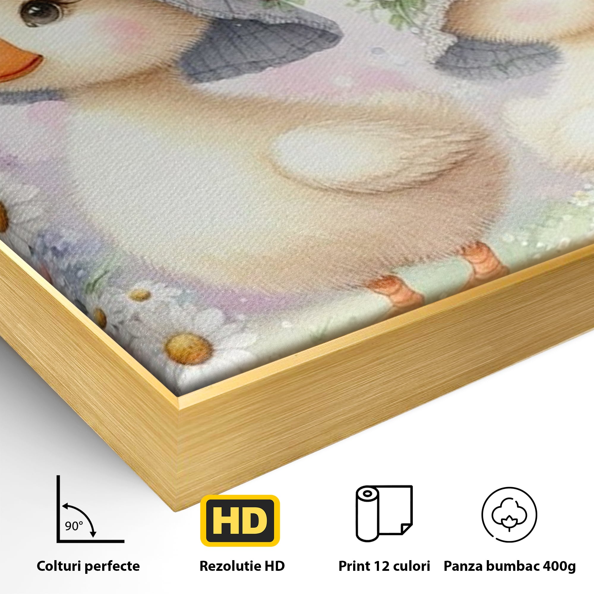 Leinwand Wandkunst Leinwand Premium, LuxCanva® K1067, Frühlingsspiel, Vögel, Vögel, Blumen, Hüte, Blütenblätter, Blumen, Blumen, Blumen, Kindergarten, Kinderzimmer, Kinderzimmer, Schlafzimmer