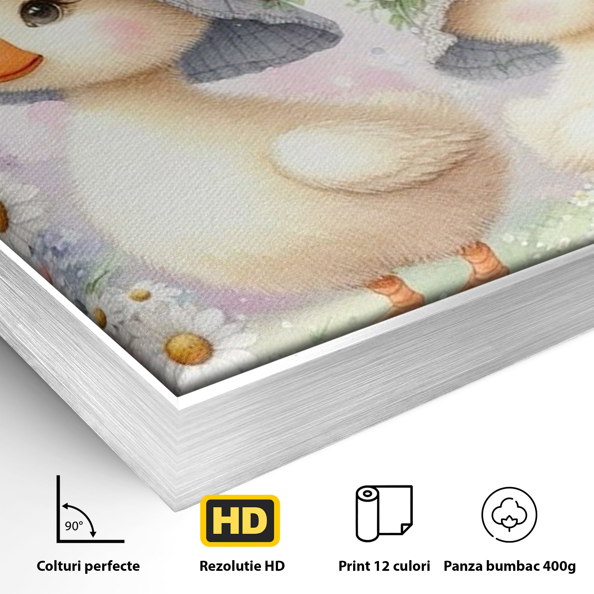 Leinwand Wandkunst Leinwand Premium, LuxCanva® K1067, Frühlingsspiel, Vögel, Vögel, Blumen, Hüte, Blütenblätter, Blumen, Blumen, Blumen, Kindergarten, Kinderzimmer, Kinderzimmer, Schlafzimmer