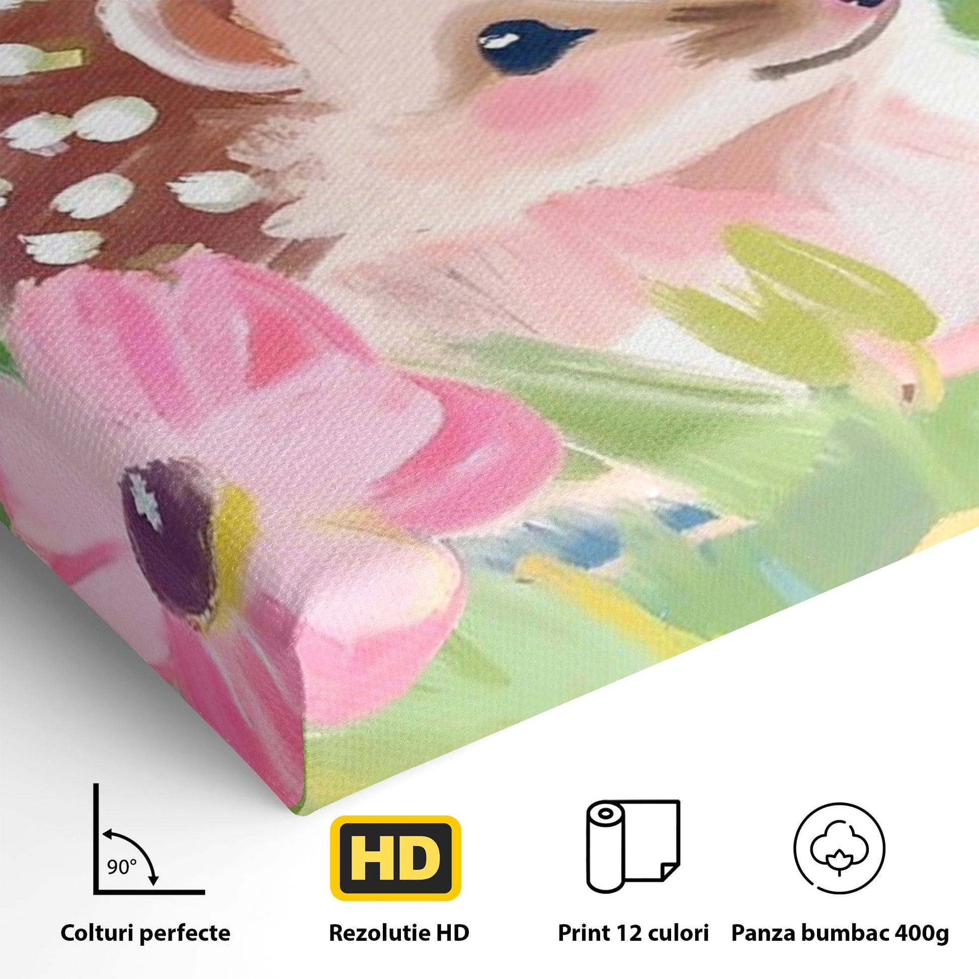 Tablou Canvas Premium, LuxCanva® K1069, Bucuria de a fi Mic, Arici, Flori, Petale, Iarba, Gradina, Pictura, Culori Pastelate, Camera Copil, Dormitor