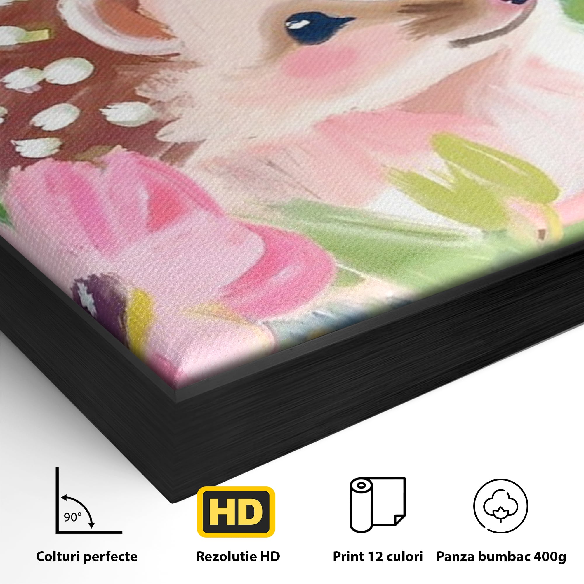 Tablou Canvas Premium, LuxCanva® K1069, Bucuria de a fi Mic, Arici, Flori, Petale, Iarba, Gradina, Pictura, Culori Pastelate, Camera Copil, Dormitor
