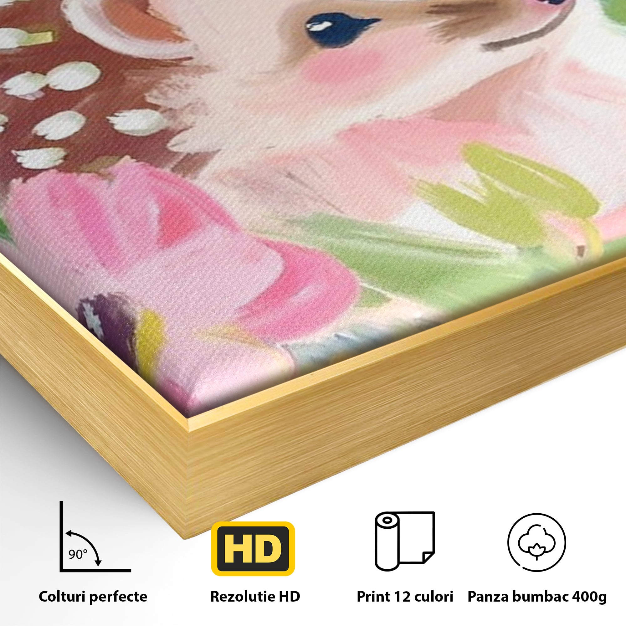 Tablou Canvas Premium, LuxCanva® K1069, Bucuria de a fi Mic, Arici, Flori, Petale, Iarba, Gradina, Pictura, Culori Pastelate, Camera Copil, Dormitor