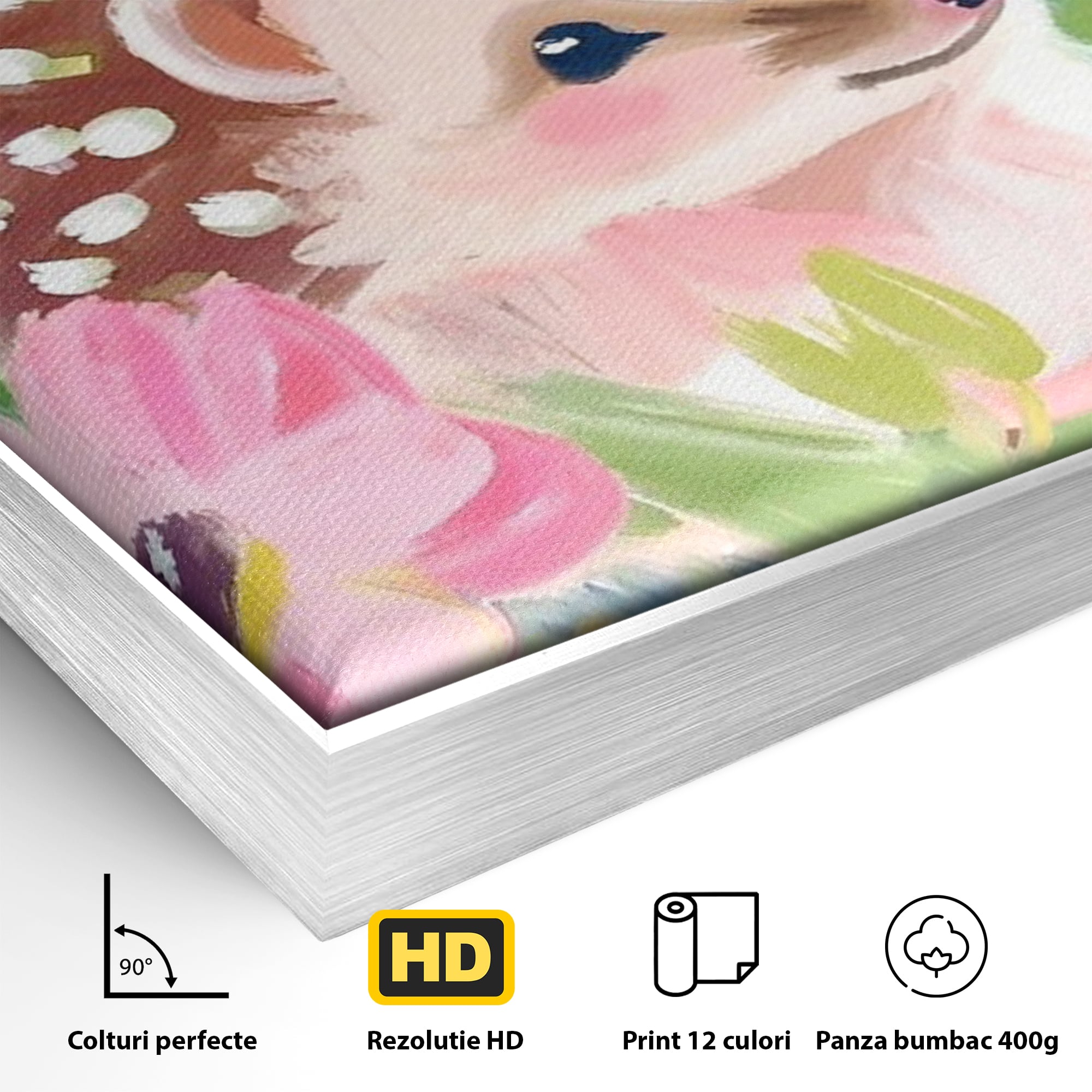 Tablou Canvas Premium, LuxCanva® K1069, Bucuria de a fi Mic, Arici, Flori, Petale, Iarba, Gradina, Pictura, Culori Pastelate, Camera Copil, Dormitor