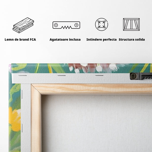 Tablou Canvas Premium, LuxCanva® K1069, Bucuria de a fi Mic, Arici, Flori, Petale, Iarba, Gradina, Pictura, Culori Pastelate, Camera Copil, Dormitor