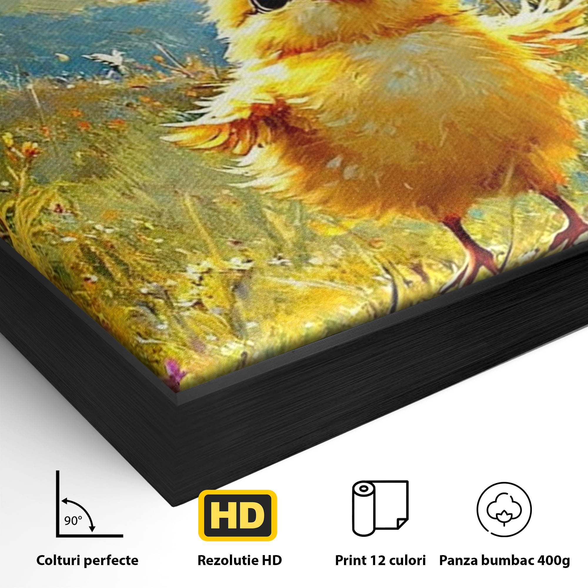 Leinwand Wandkunst Canvas Wandkunst Premium, LuxCanva® K1070, Feld der kleinen Wunder, Huhn, Schmetterling, Landschaft, Vogel, Blumen, Licht, Freude, Unschuld, Babyzimmer, Schlafzimmer