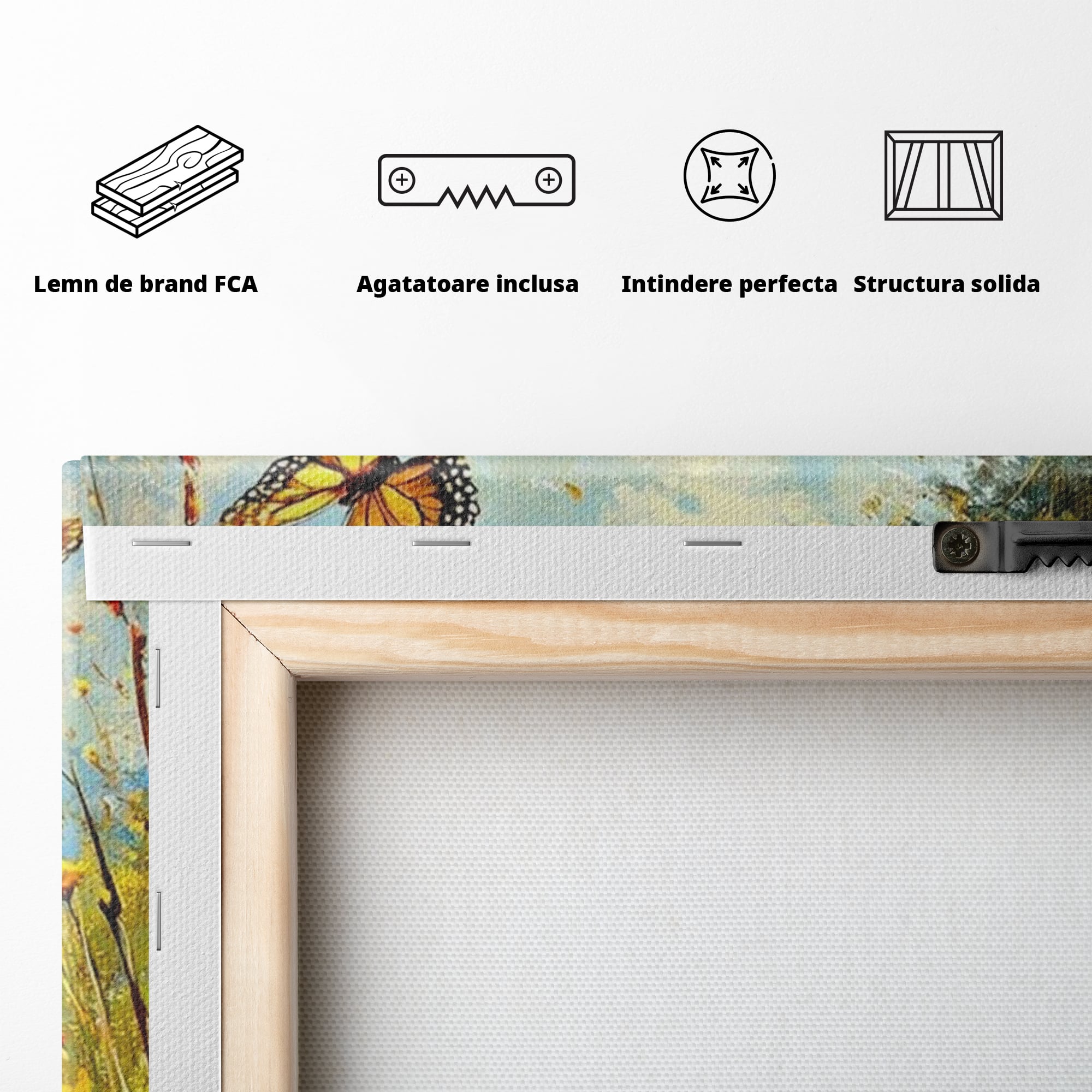 Leinwand Wandkunst Canvas Wandkunst Premium, LuxCanva® K1070, Feld der kleinen Wunder, Huhn, Schmetterling, Landschaft, Vogel, Blumen, Licht, Freude, Unschuld, Babyzimmer, Schlafzimmer