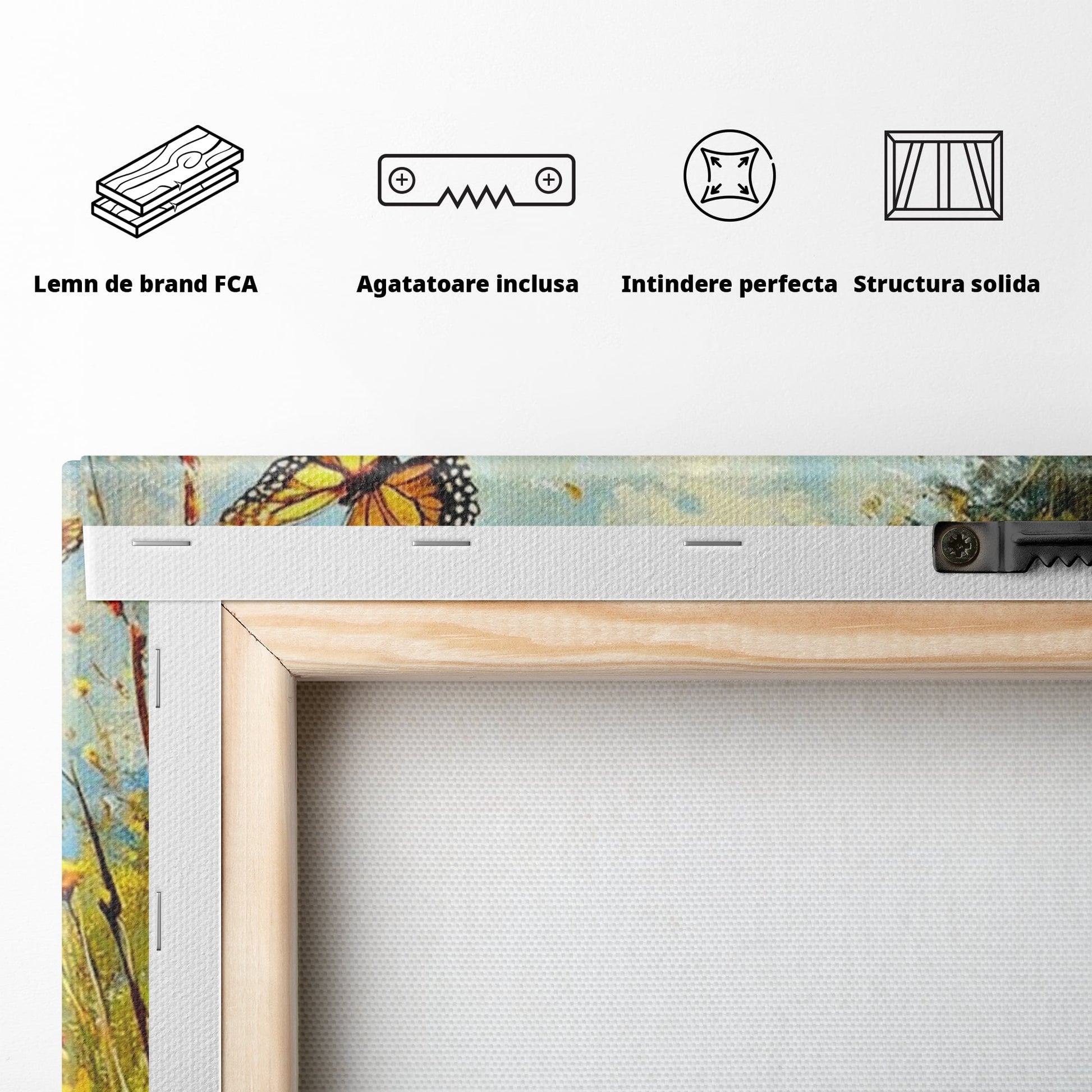 Leinwand Wandkunst Canvas Wandkunst Premium, LuxCanva® K1070, Feld der kleinen Wunder, Huhn, Schmetterling, Landschaft, Vogel, Blumen, Licht, Freude, Unschuld, Babyzimmer, Schlafzimmer