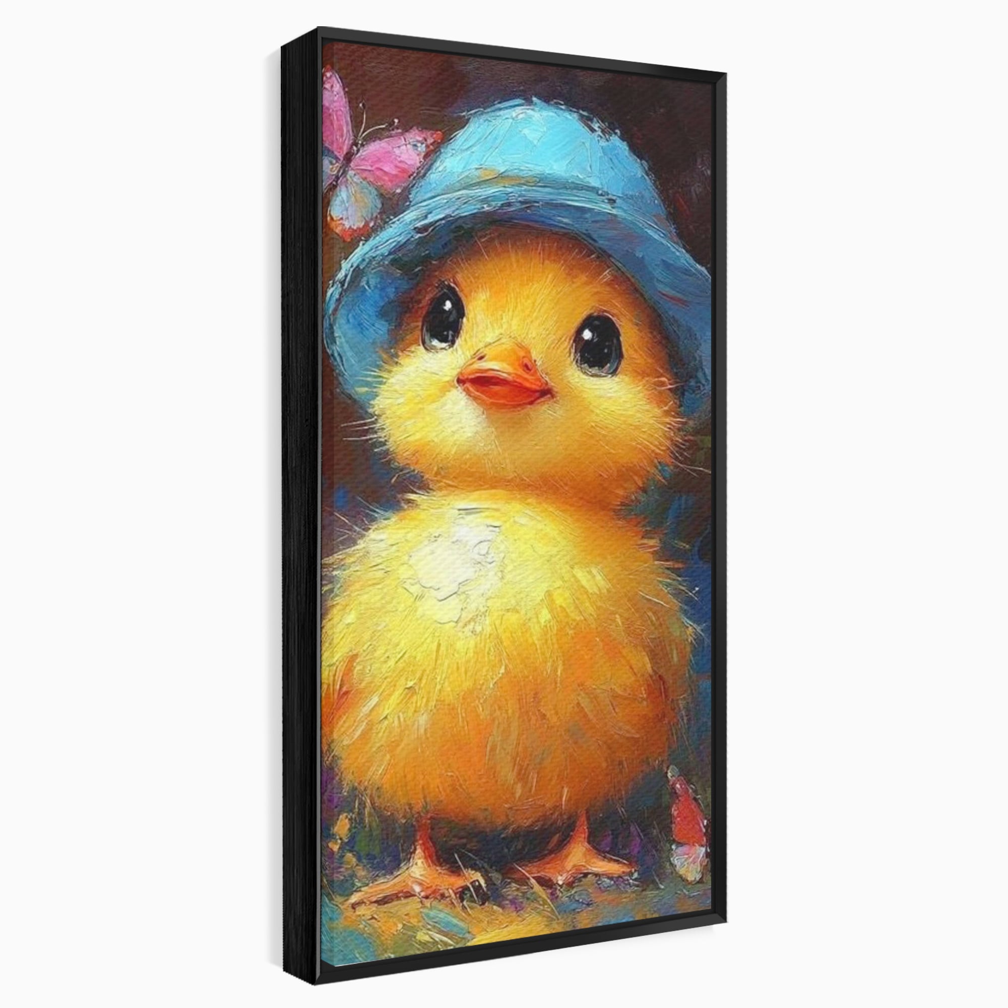 Tablou Canvas Premium, LuxCanva® K1071, Micuta Raza de Soare, Palarie, Pasare, Pui, Fluturi, Pufosenie, Adorabil, Portret, Pictura, Camera Copil, Dormitor