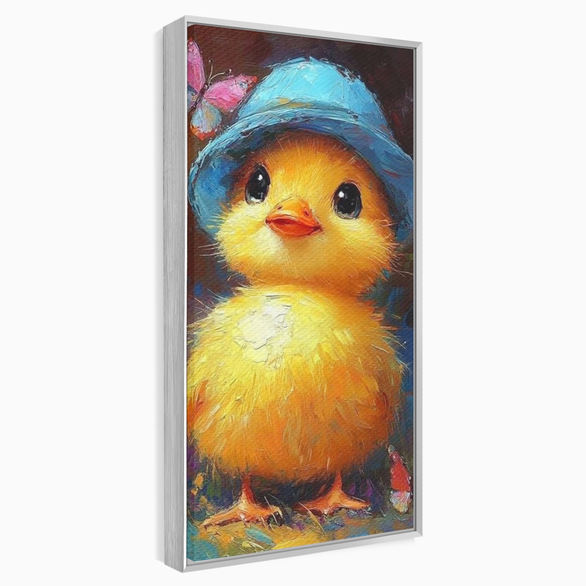 Tablou Canvas Premium, LuxCanva® K1071, Micuta Raza de Soare, Palarie, Pasare, Pui, Fluturi, Pufosenie, Adorabil, Portret, Pictura, Camera Copil, Dormitor