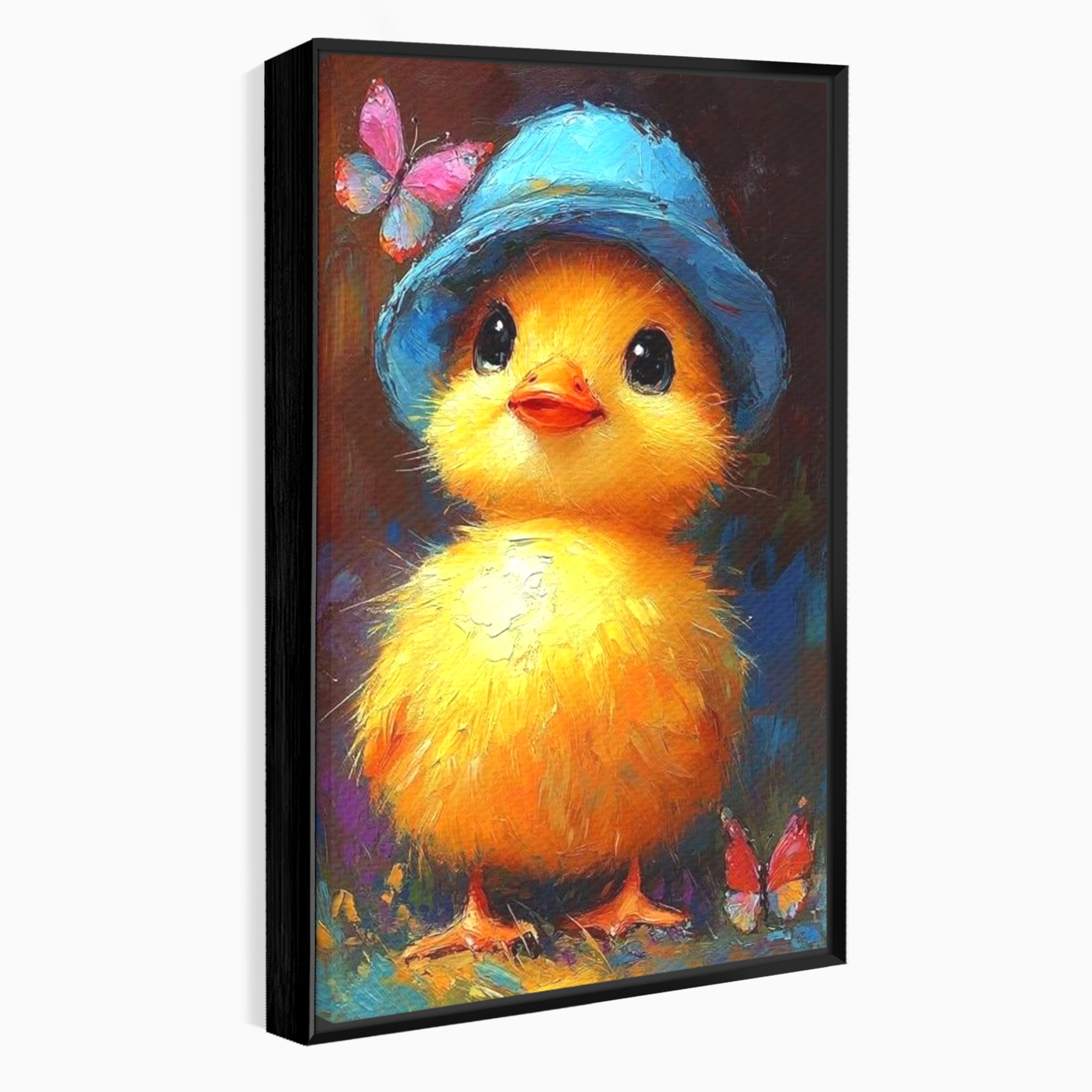 Tablou Canvas Premium, LuxCanva® K1071, Micuta Raza de Soare, Palarie, Pasare, Pui, Fluturi, Pufosenie, Adorabil, Portret, Pictura, Camera Copil, Dormitor