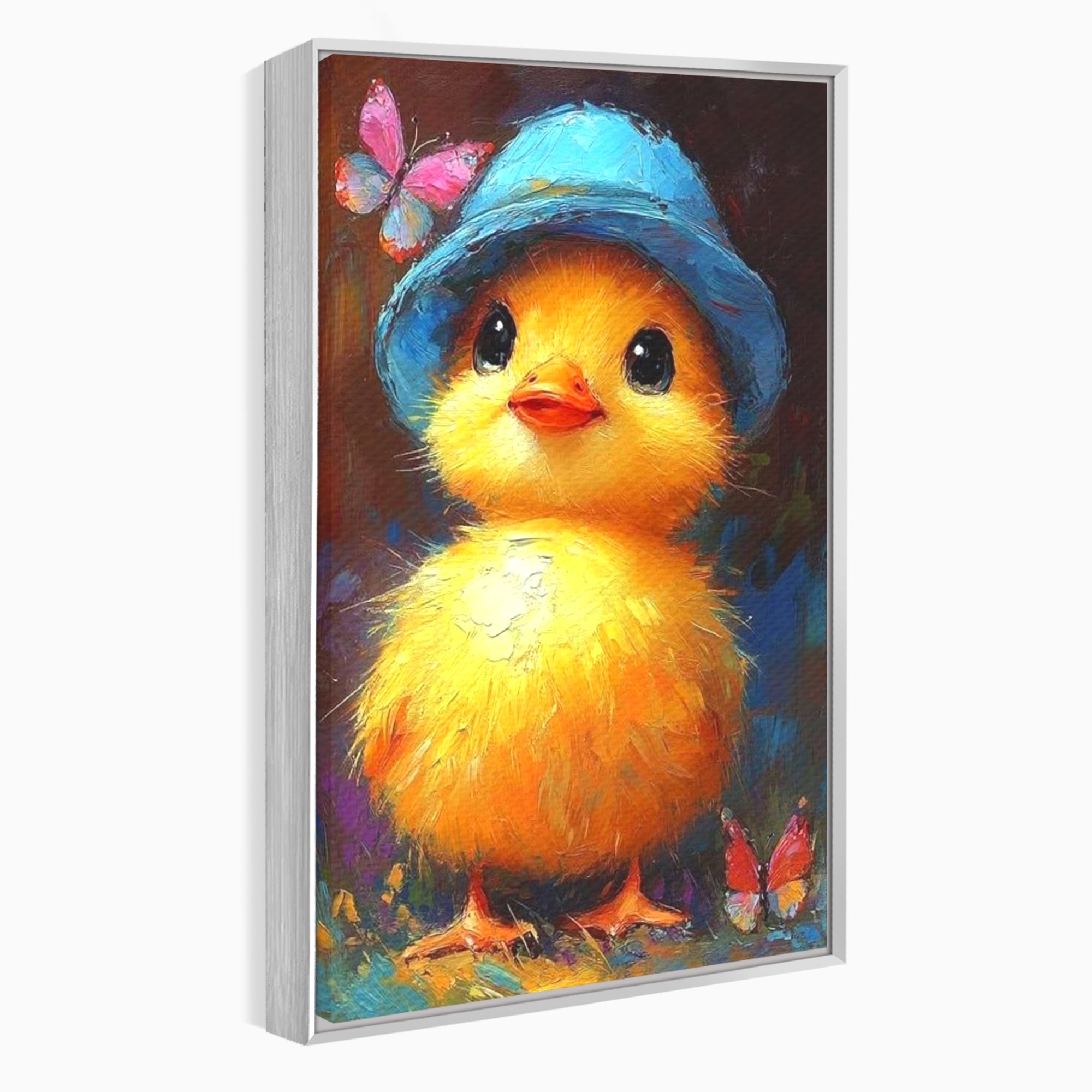 Tablou Canvas Premium, LuxCanva® K1071, Micuta Raza de Soare, Palarie, Pasare, Pui, Fluturi, Pufosenie, Adorabil, Portret, Pictura, Camera Copil, Dormitor