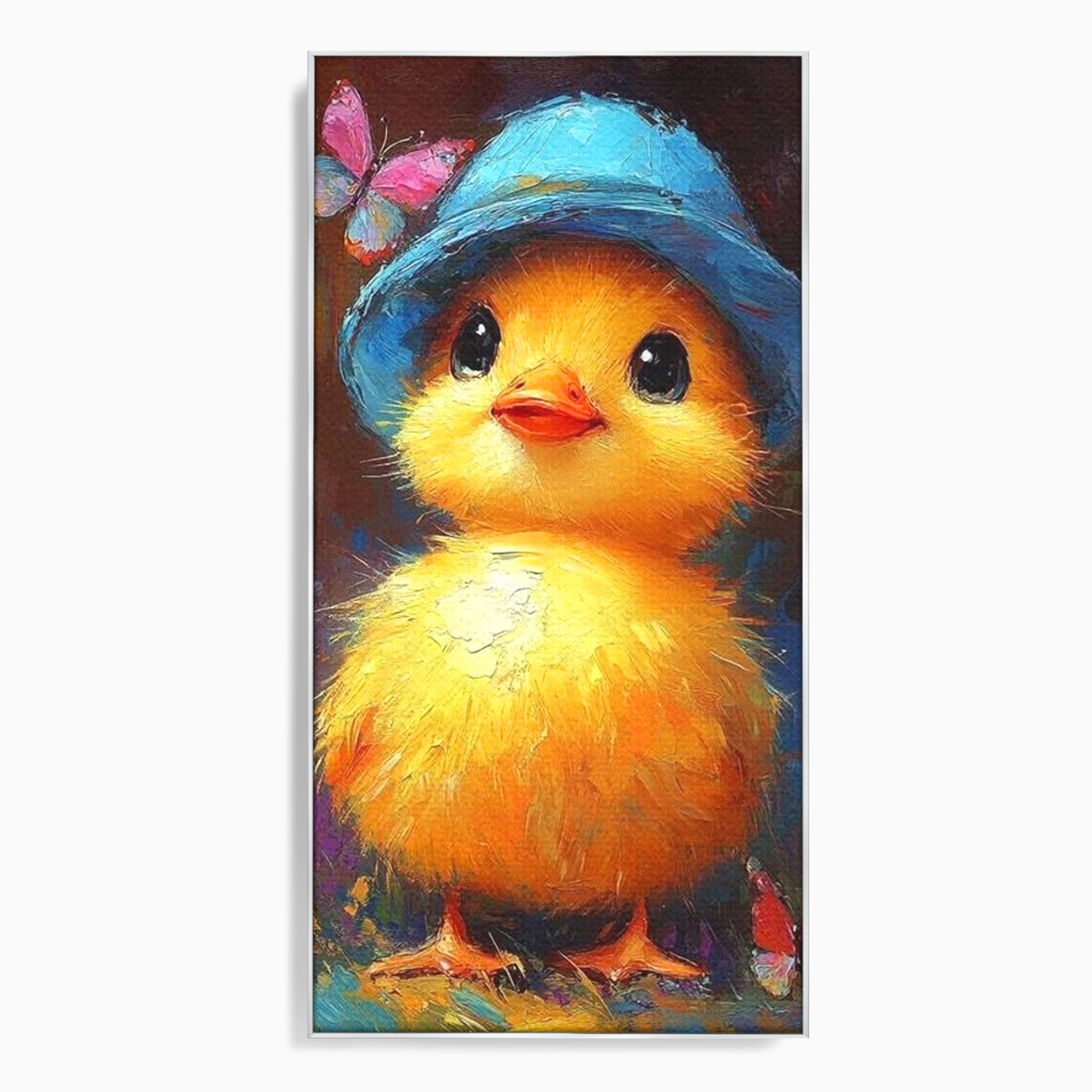 Tablou Canvas Premium, LuxCanva® K1071, Micuta Raza de Soare, Palarie, Pasare, Pui, Fluturi, Pufosenie, Adorabil, Portret, Pictura, Camera Copil, Dormitor