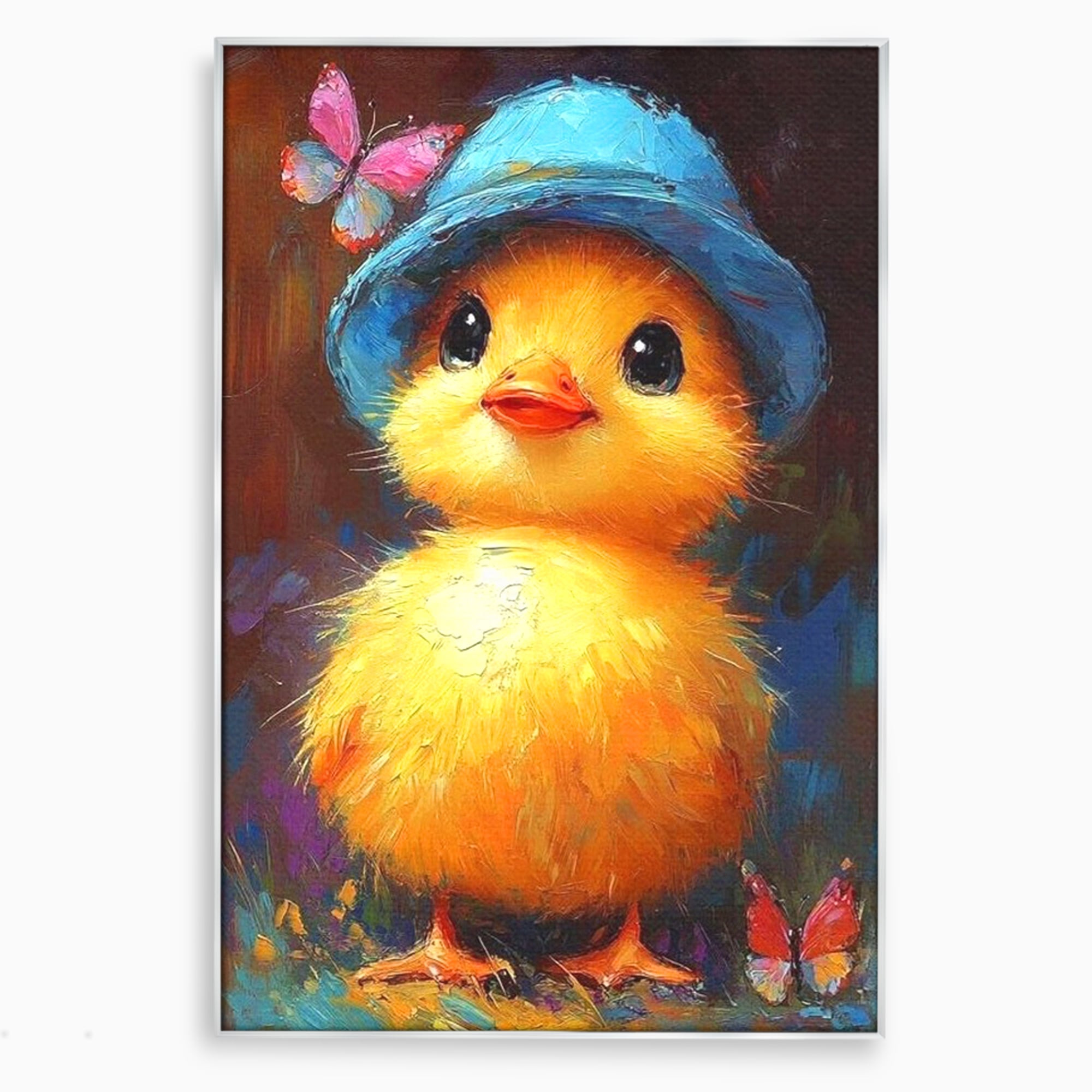 Tablou Canvas Premium, LuxCanva® K1071, Micuta Raza de Soare, Palarie, Pasare, Pui, Fluturi, Pufosenie, Adorabil, Portret, Pictura, Camera Copil, Dormitor