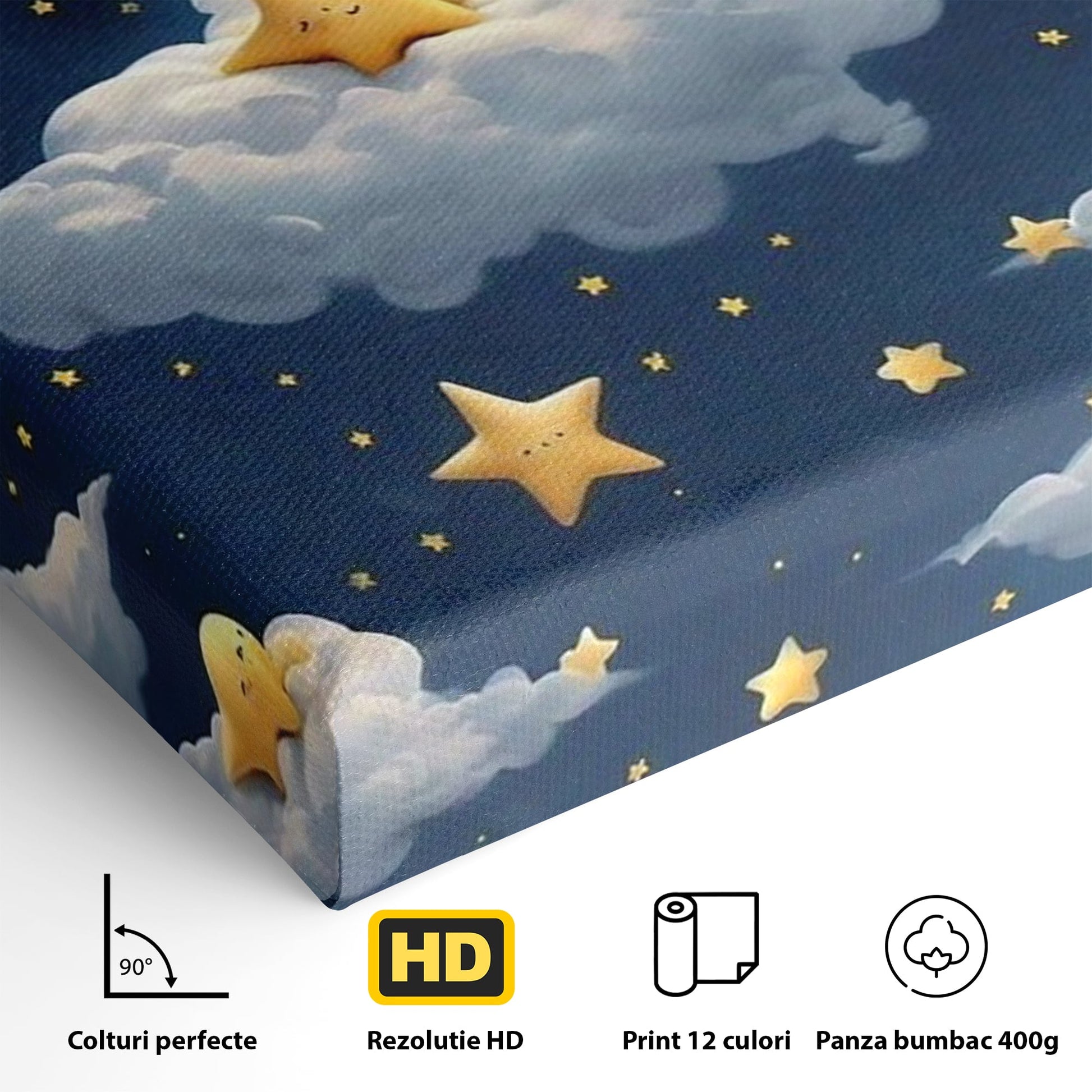Tablou Canvas Premium, LuxCanva® K1072, Cantec de Leagan, Stelute, Noapte, Bebelusi, Somn, Vis, Liniste, Relaxare, Camera Copil, Dormitor
