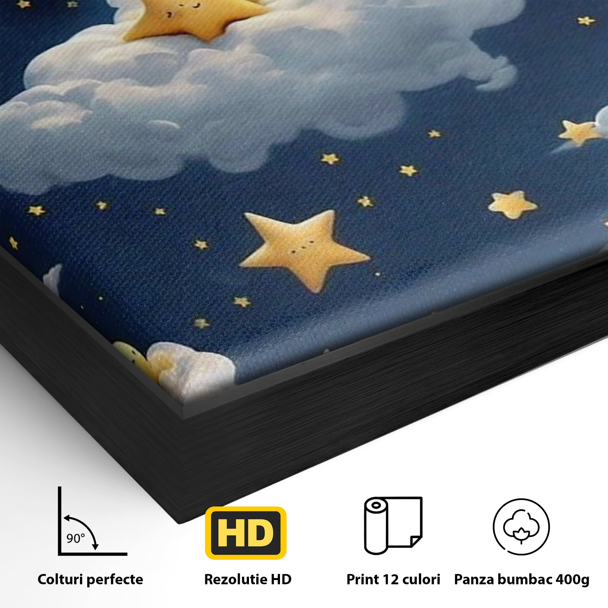 Tablou Canvas Premium, LuxCanva® K1072, Cantec de Leagan, Stelute, Noapte, Bebelusi, Somn, Vis, Liniste, Relaxare, Camera Copil, Dormitor