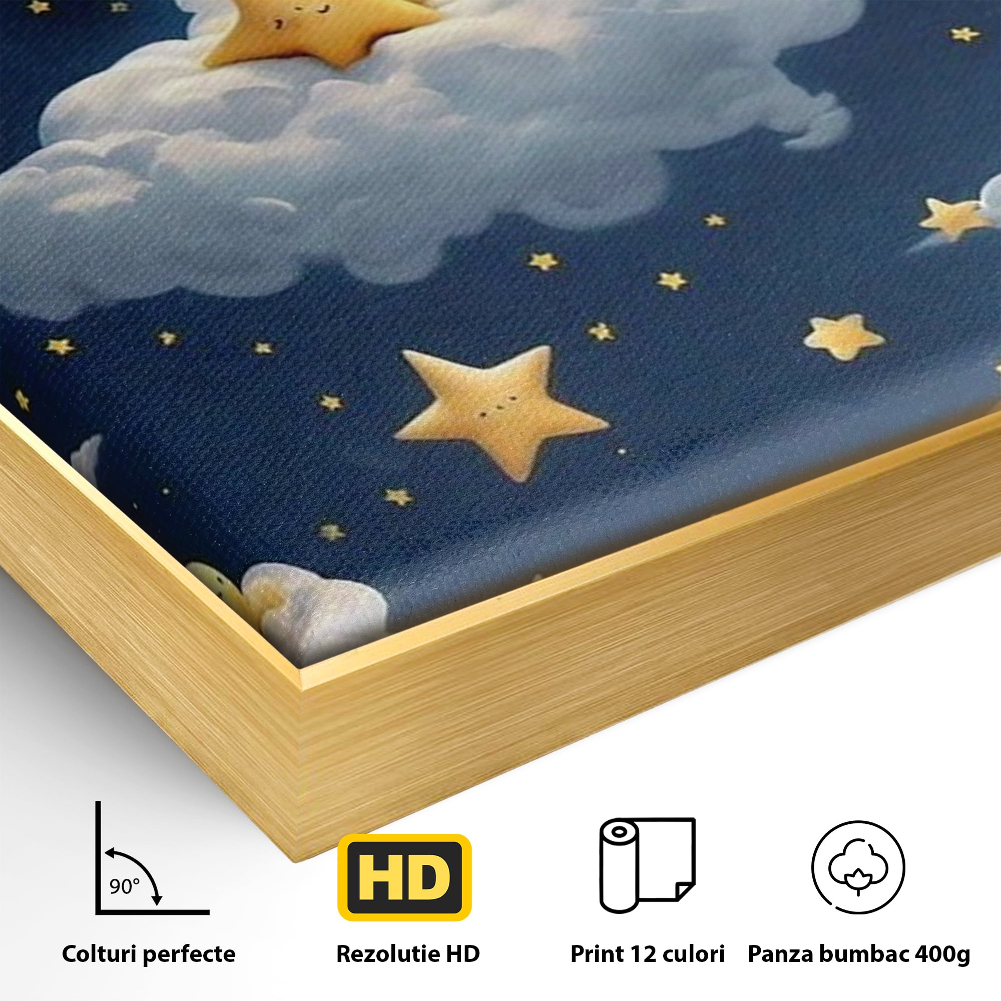 Tablou Canvas Premium, LuxCanva® K1072, Cantec de Leagan, Stelute, Noapte, Bebelusi, Somn, Vis, Liniste, Relaxare, Camera Copil, Dormitor