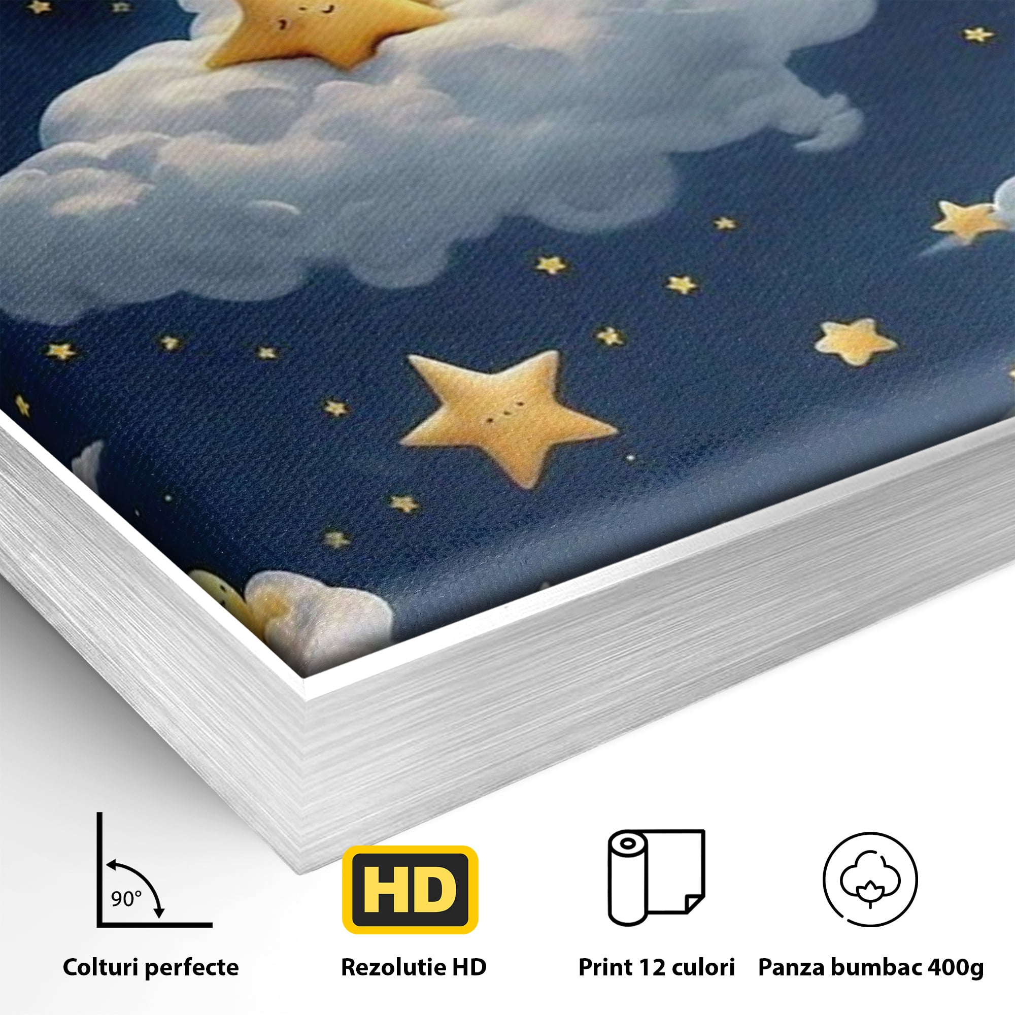Tablou Canvas Premium, LuxCanva® K1072, Cantec de Leagan, Stelute, Noapte, Bebelusi, Somn, Vis, Liniste, Relaxare, Camera Copil, Dormitor