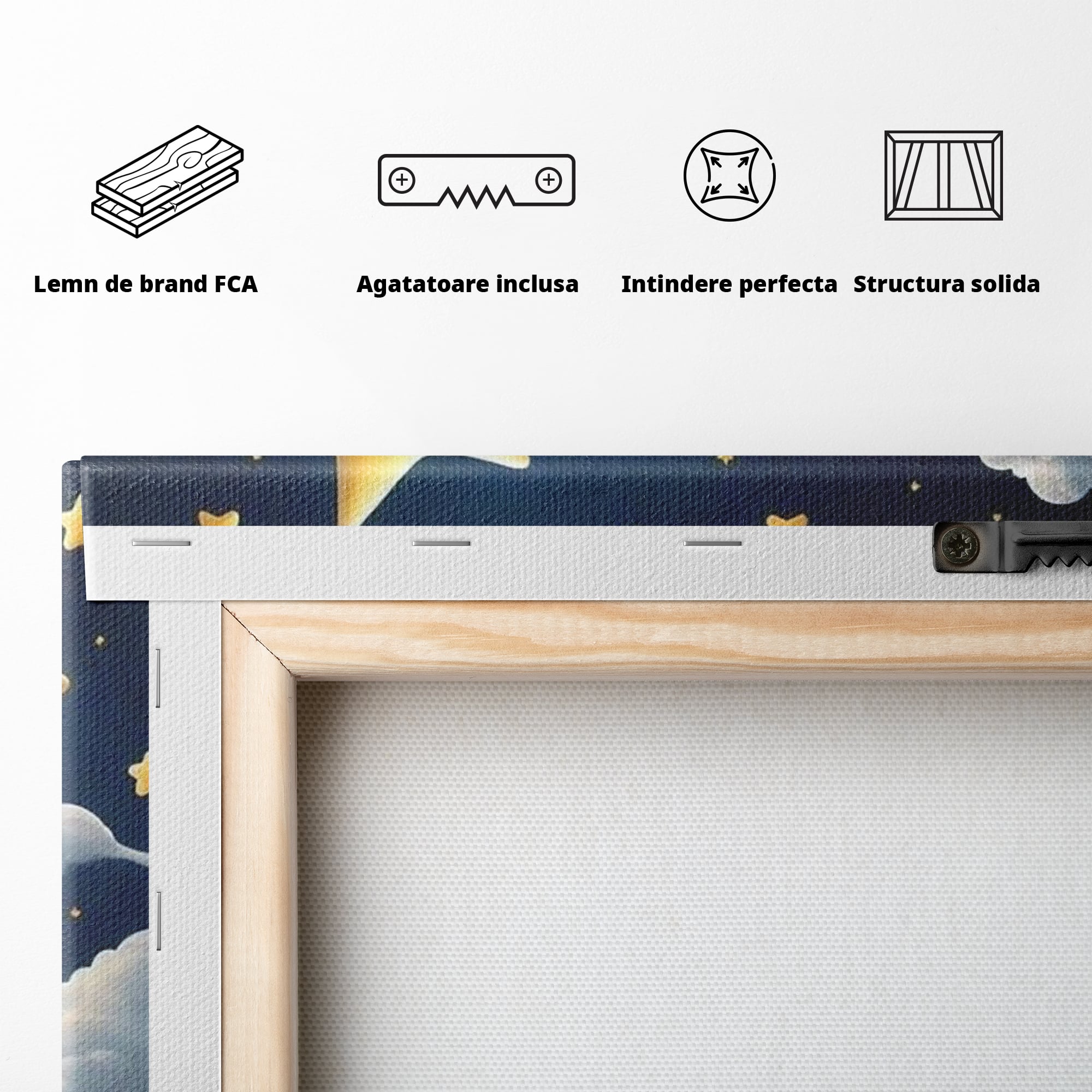 Tablou Canvas Premium, LuxCanva® K1072, Cantec de Leagan, Stelute, Noapte, Bebelusi, Somn, Vis, Liniste, Relaxare, Camera Copil, Dormitor