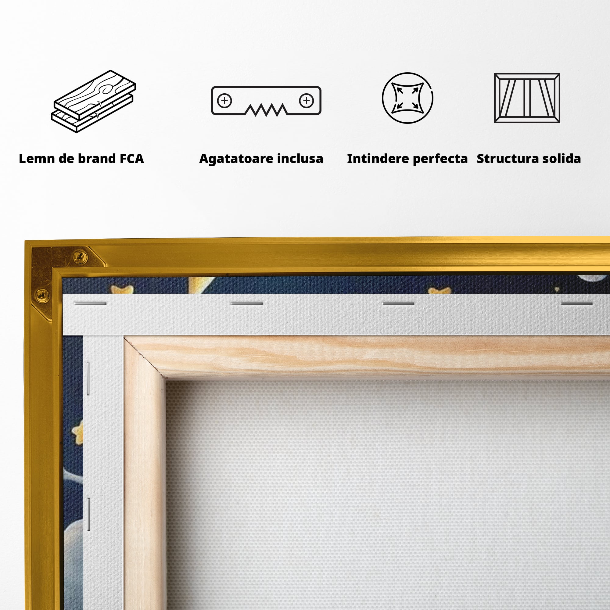 Tablou Canvas Premium, LuxCanva® K1072, Cantec de Leagan, Stelute, Noapte, Bebelusi, Somn, Vis, Liniste, Relaxare, Camera Copil, Dormitor