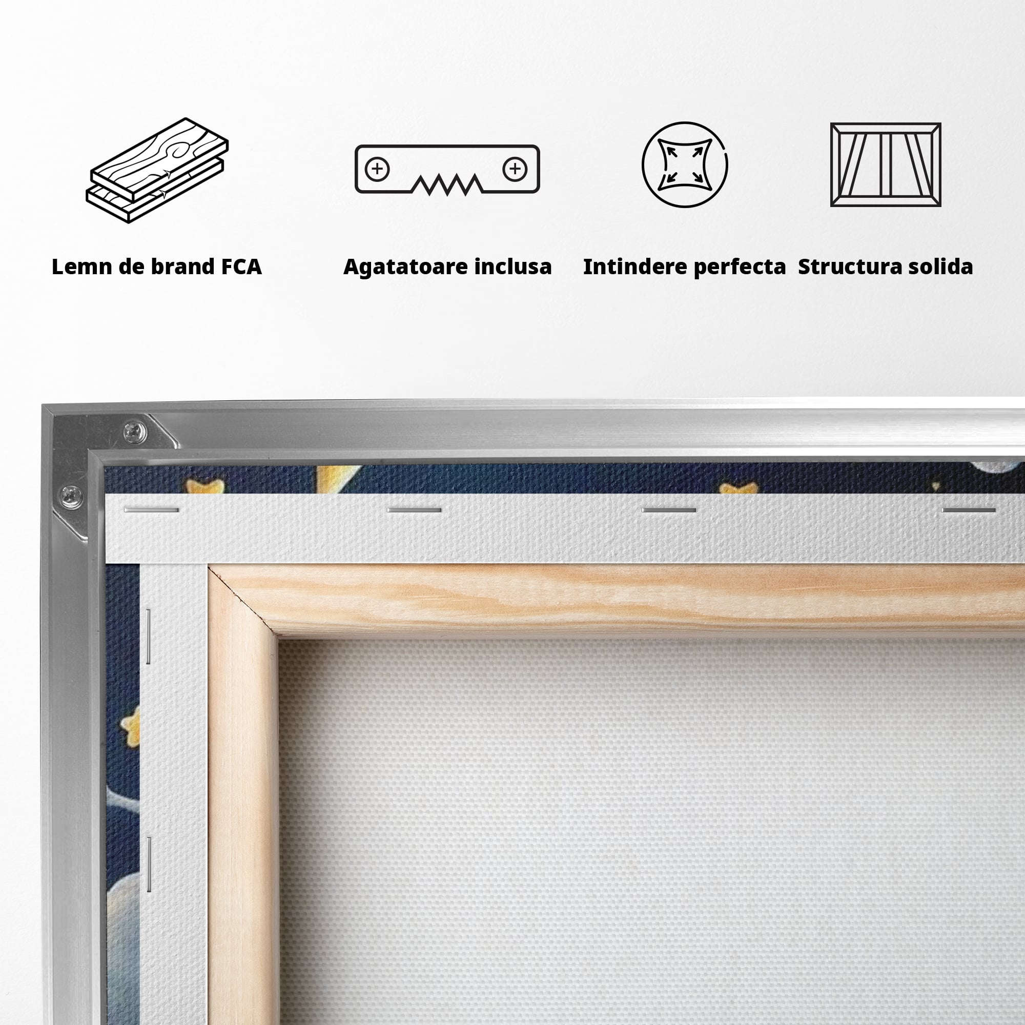 Tablou Canvas Premium, LuxCanva® K1072, Cantec de Leagan, Stelute, Noapte, Bebelusi, Somn, Vis, Liniste, Relaxare, Camera Copil, Dormitor