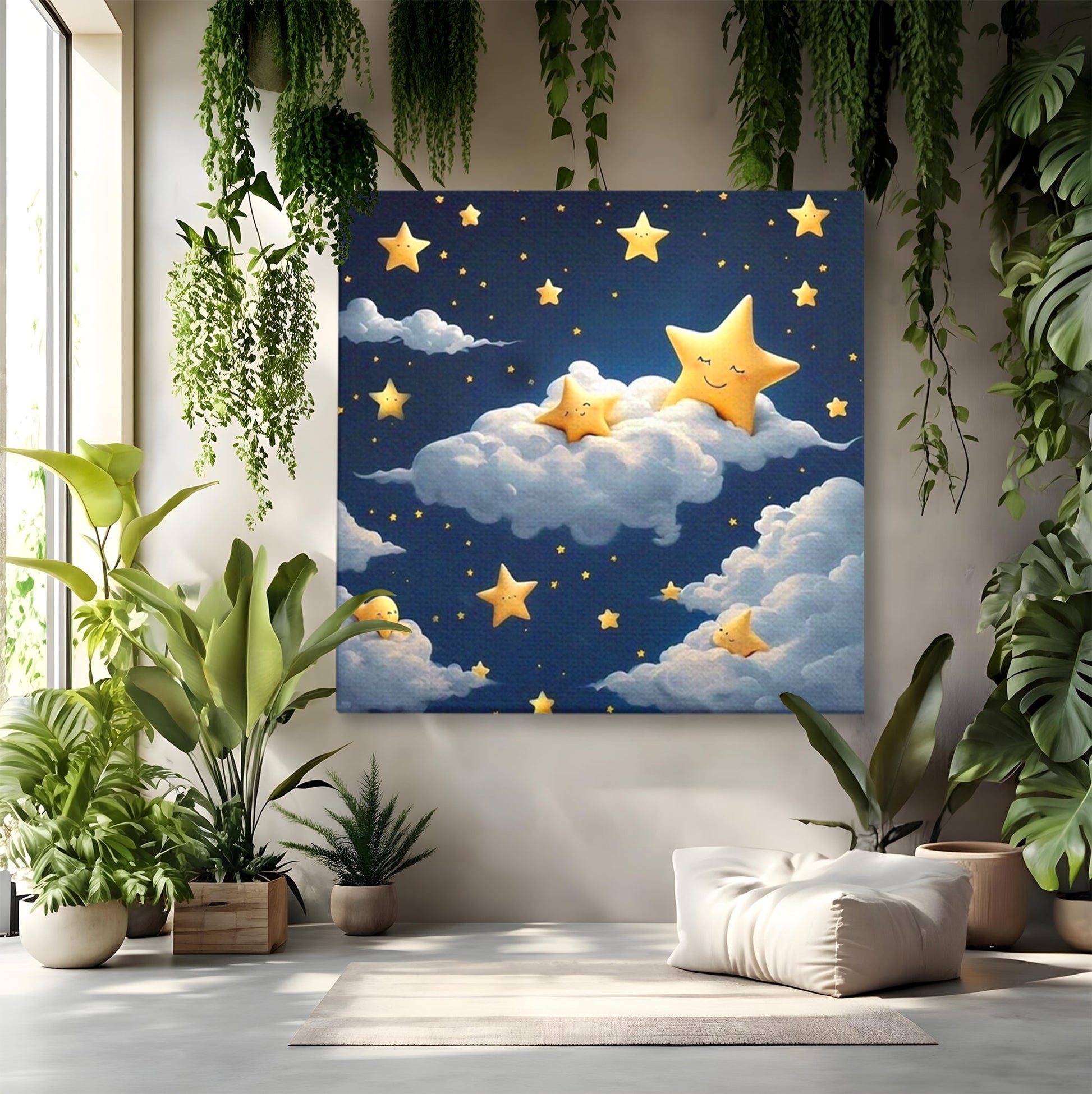 Tablou Canvas Premium, LuxCanva® K1072, Cantec de Leagan, Stelute, Noapte, Bebelusi, Somn, Vis, Liniste, Relaxare, Camera Copil, Dormitor