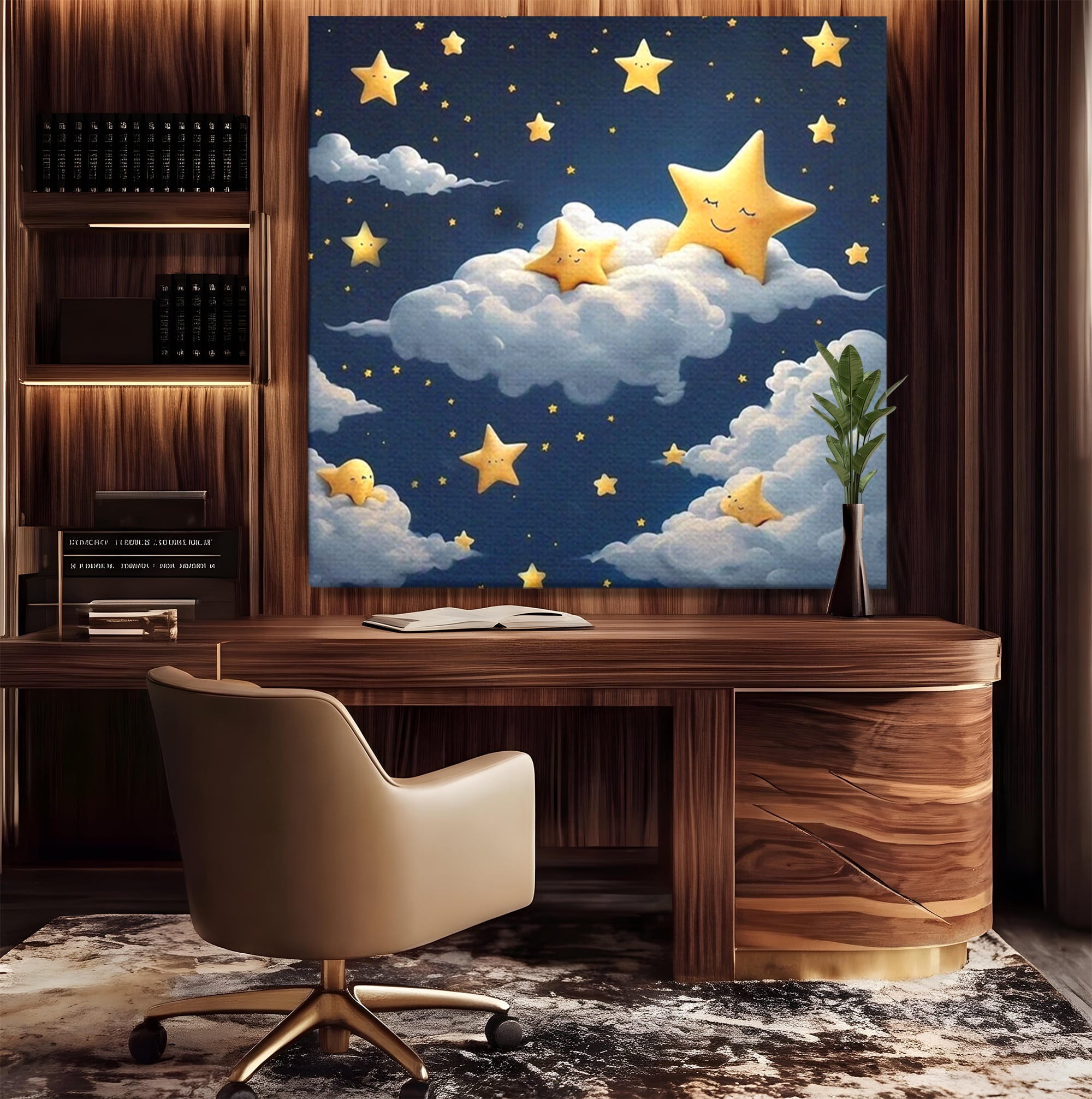 Tablou Canvas Premium, LuxCanva® K1072, Cantec de Leagan, Stelute, Noapte, Bebelusi, Somn, Vis, Liniste, Relaxare, Camera Copil, Dormitor