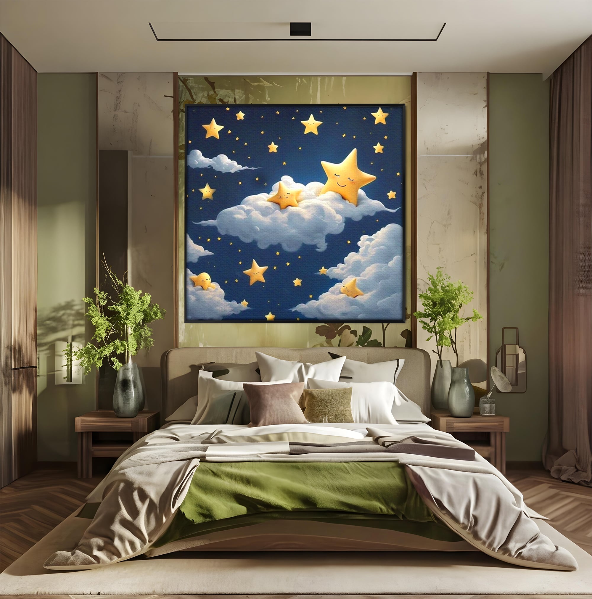 Tablou Canvas Premium, LuxCanva® K1072, Cantec de Leagan, Stelute, Noapte, Bebelusi, Somn, Vis, Liniste, Relaxare, Camera Copil, Dormitor