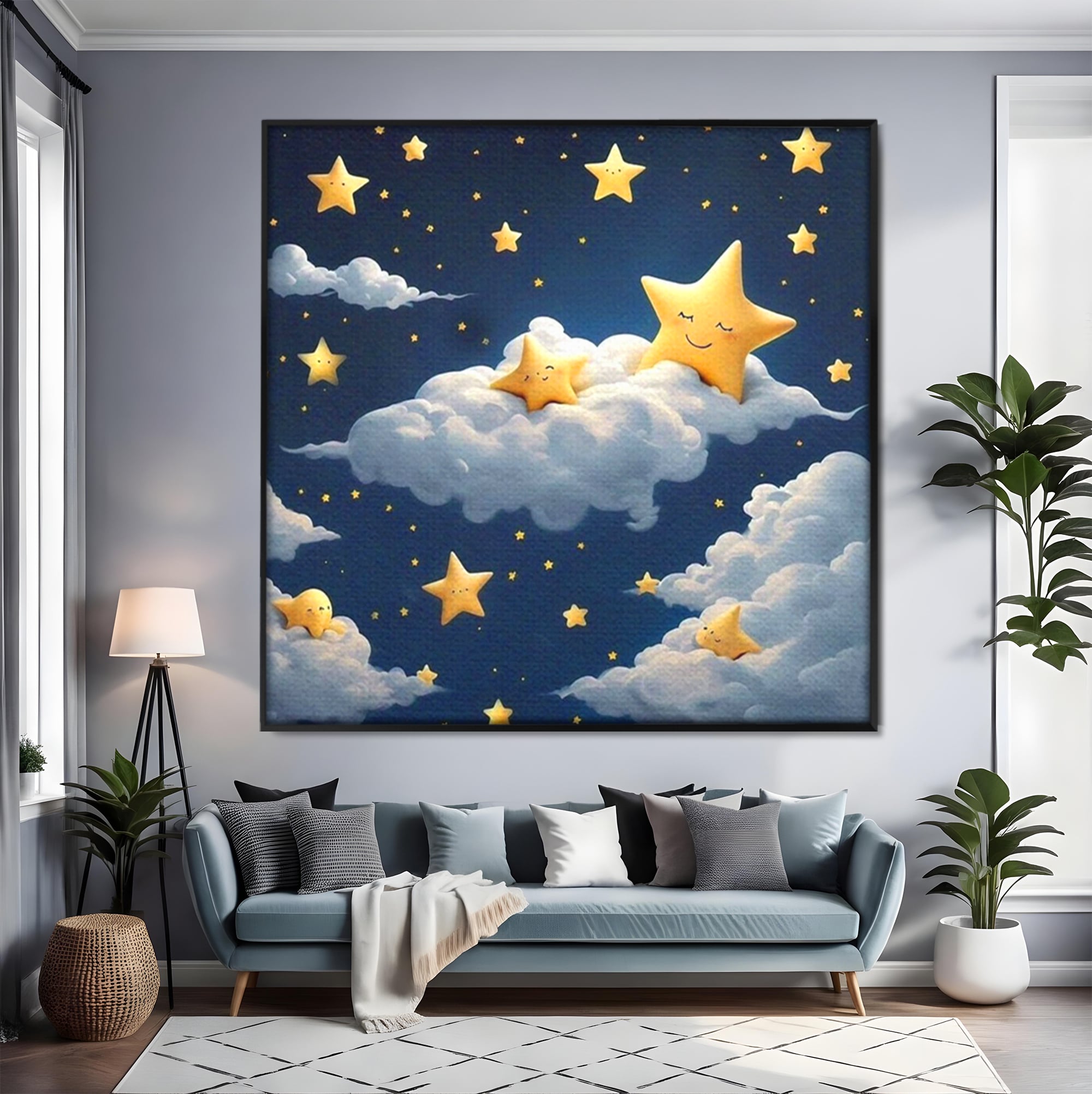 Tablou Canvas Premium, LuxCanva® K1072, Cantec de Leagan, Stelute, Noapte, Bebelusi, Somn, Vis, Liniste, Relaxare, Camera Copil, Dormitor