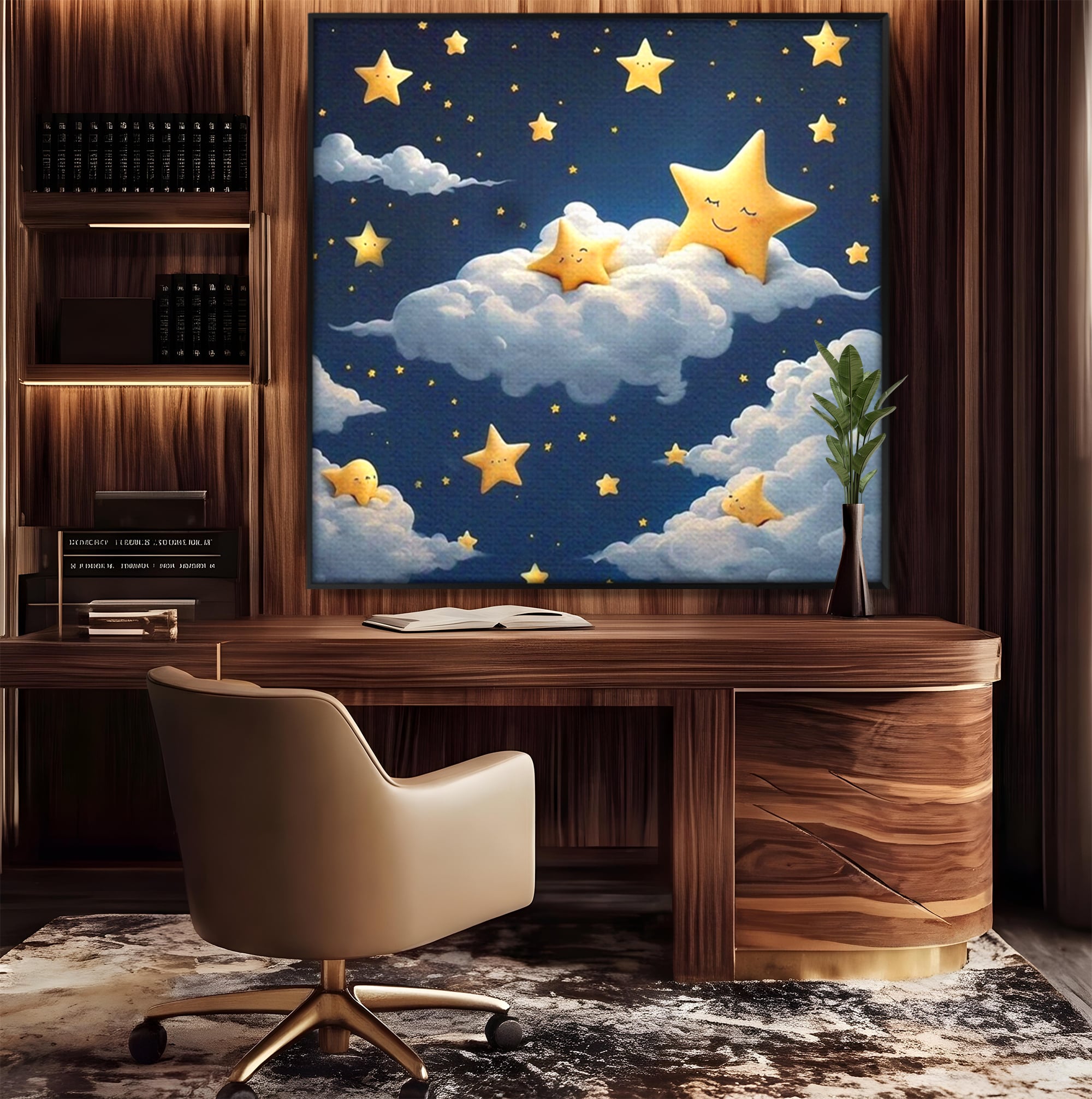 Tablou Canvas Premium, LuxCanva® K1072, Cantec de Leagan, Stelute, Noapte, Bebelusi, Somn, Vis, Liniste, Relaxare, Camera Copil, Dormitor