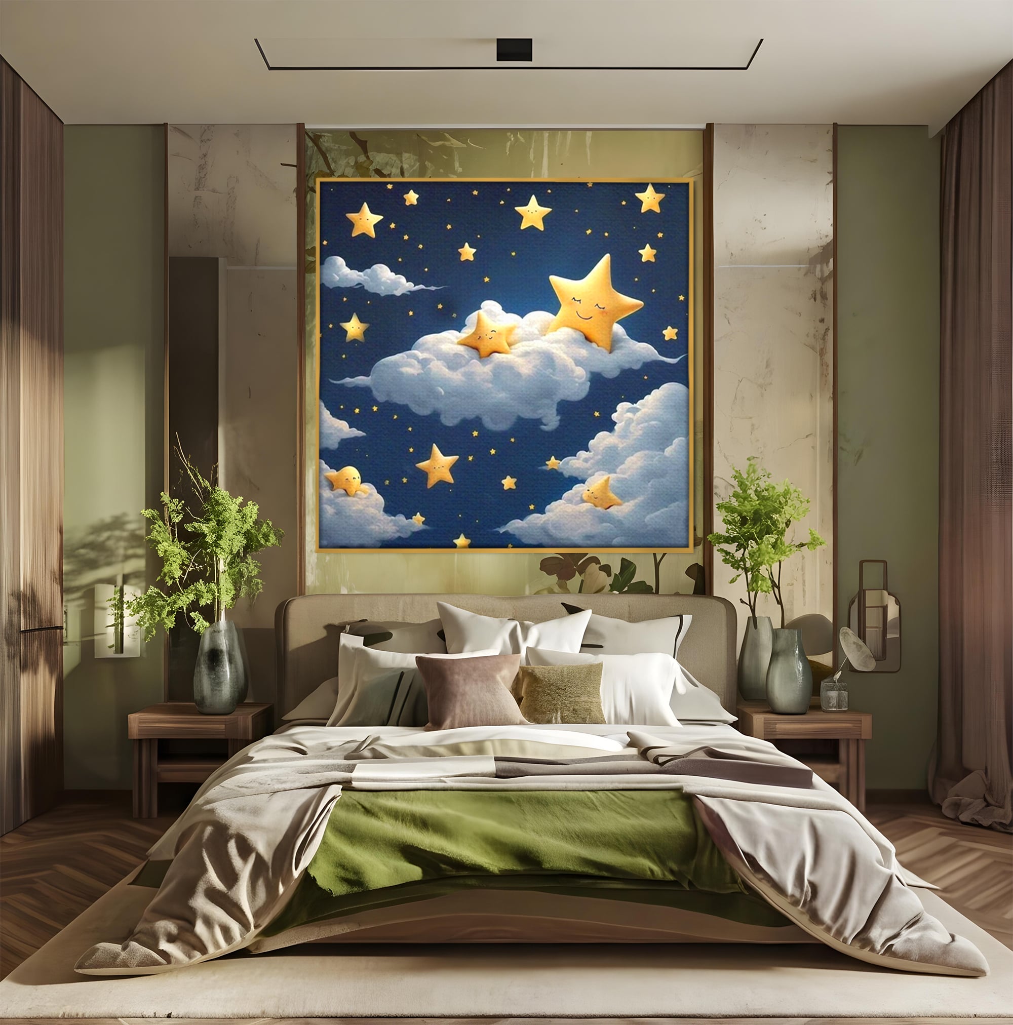 Tablou Canvas Premium, LuxCanva® K1072, Cantec de Leagan, Stelute, Noapte, Bebelusi, Somn, Vis, Liniste, Relaxare, Camera Copil, Dormitor