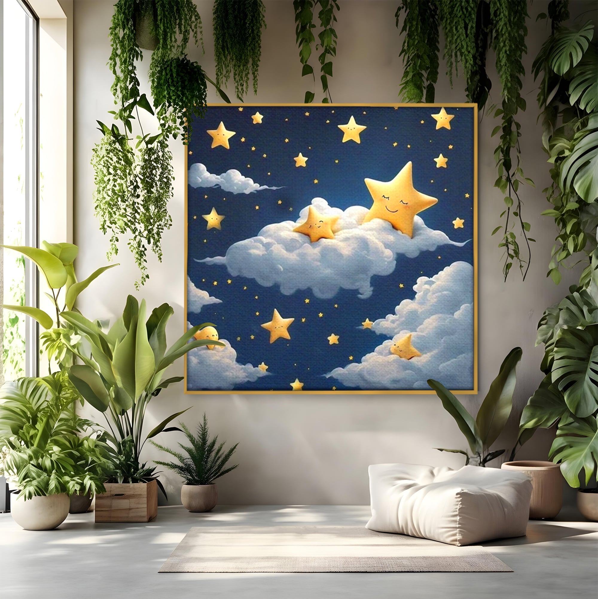 Tablou Canvas Premium, LuxCanva® K1072, Cantec de Leagan, Stelute, Noapte, Bebelusi, Somn, Vis, Liniste, Relaxare, Camera Copil, Dormitor