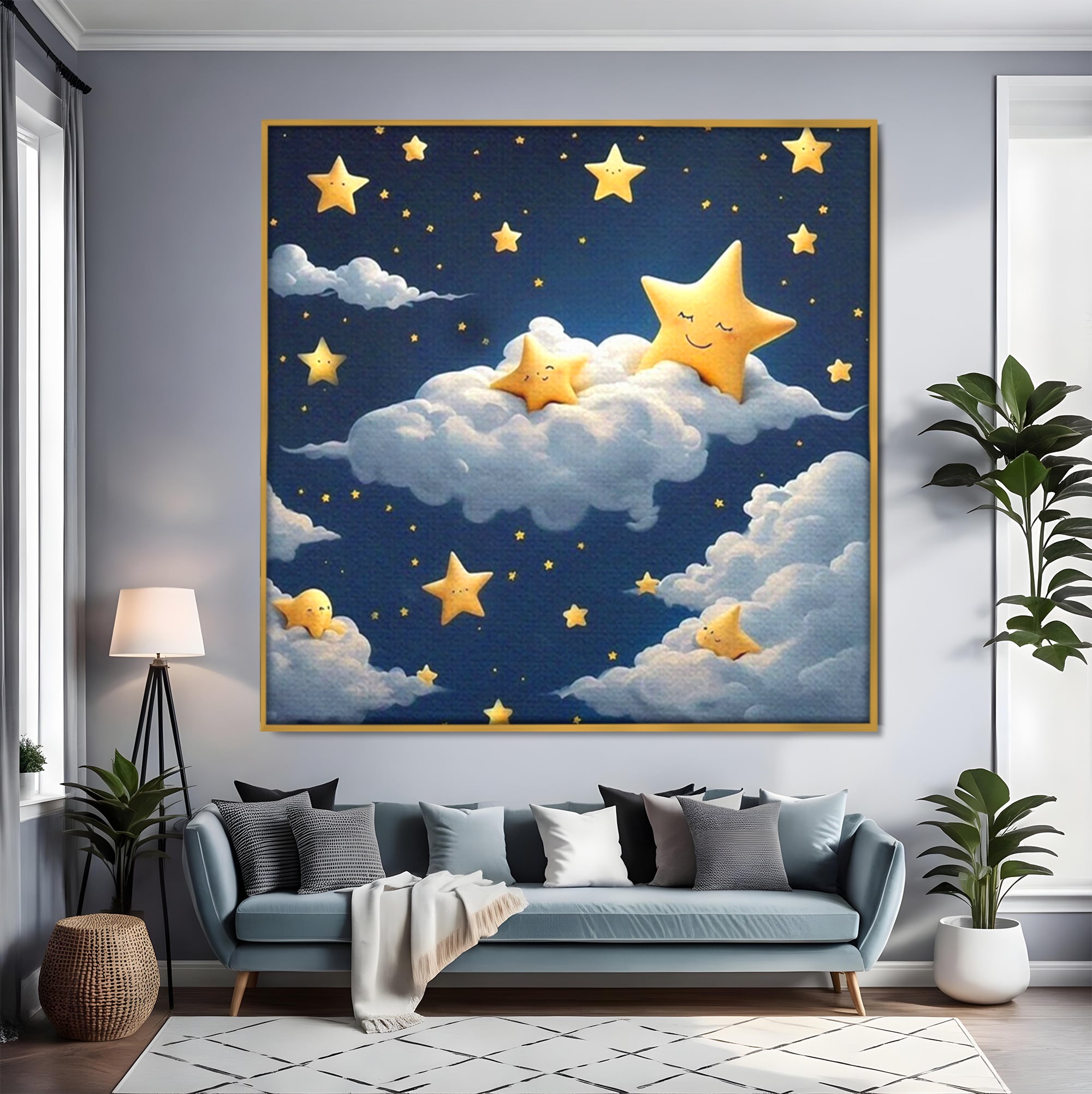Tablou Canvas Premium, LuxCanva® K1072, Cantec de Leagan, Stelute, Noapte, Bebelusi, Somn, Vis, Liniste, Relaxare, Camera Copil, Dormitor