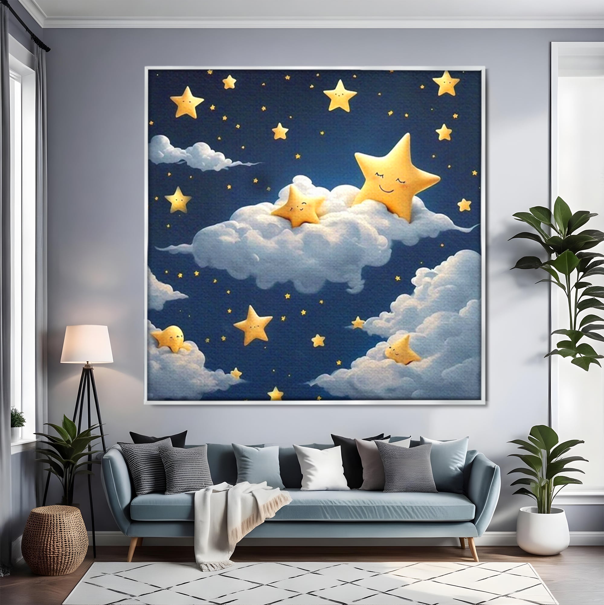 Tablou Canvas Premium, LuxCanva® K1072, Cantec de Leagan, Stelute, Noapte, Bebelusi, Somn, Vis, Liniste, Relaxare, Camera Copil, Dormitor