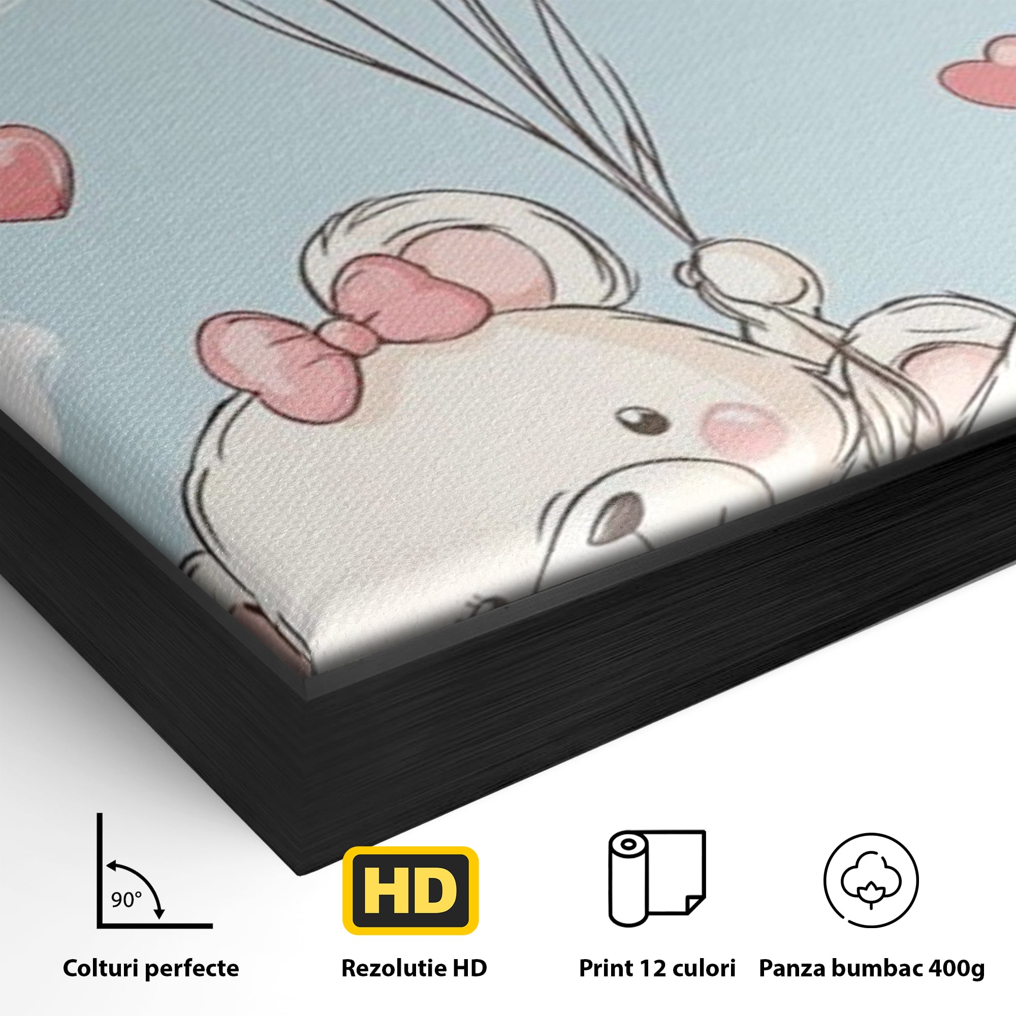 Leinwand Wandkunst Canvas Premium, LuxCanva® K1073, Kindheitstraum, Teddybären, Luftballons, Herzen, Wolken, Wolken, Flug, Pastell, Pastell, Freundschaft, Babyzimmer, Schlafzimmer